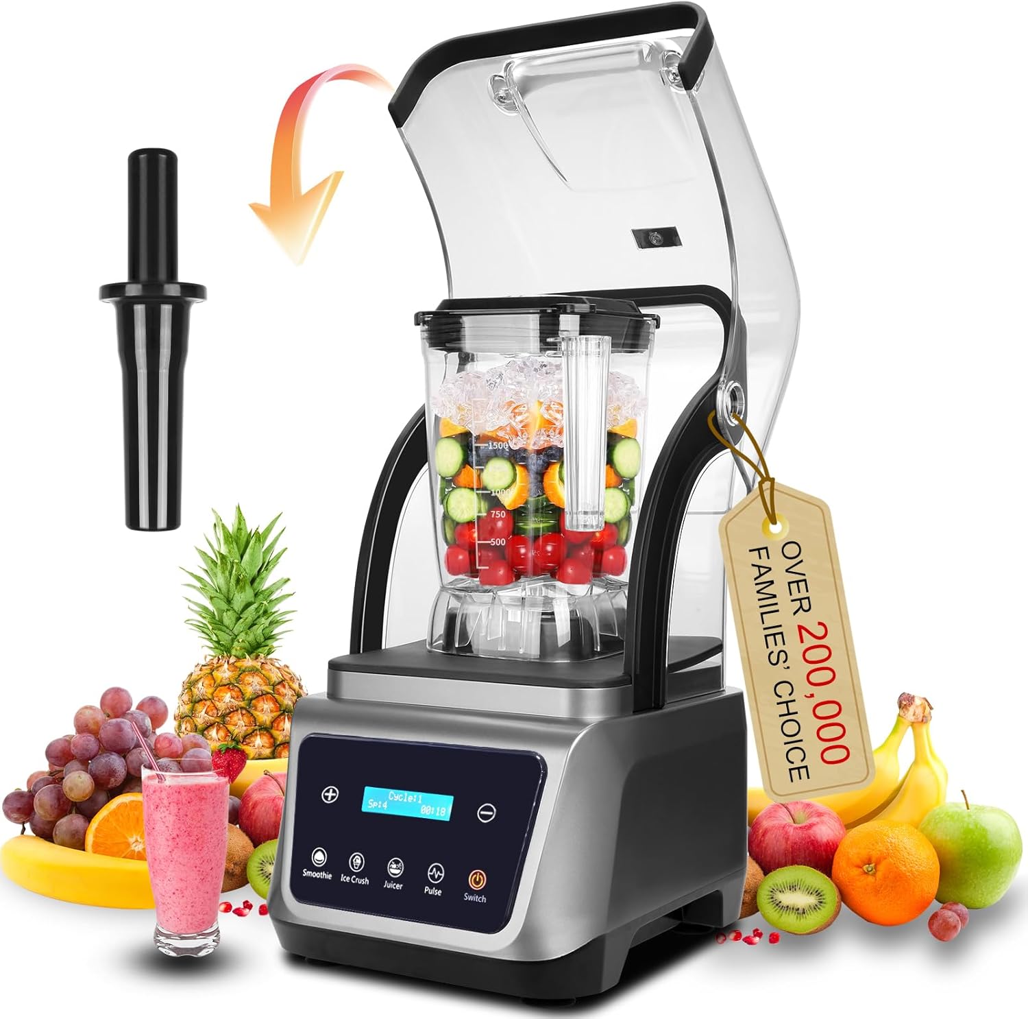 Commercial Blender with Soundproof Shield, 4 Pre-Programmed blender, 70 Oz Quiet Professional Blenders, Heavy Duty Blender with Strong and Professional-Grade Power, Self-Cleaning,2200W