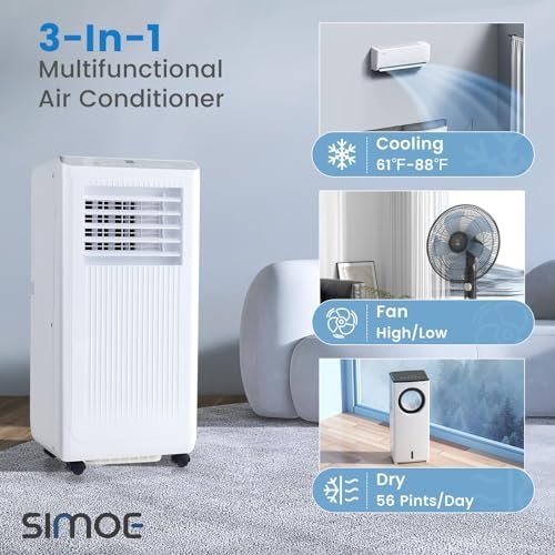 SIMOE Portable Air Conditioner, 10000 BTU Portable Ac Unit with Remote Control, Digital Display, Installation Kit, Sleep Mode, 24H Timer, AC Unit for Bedrooms Up to 350 Sq.Ft, White (10000 BTU)