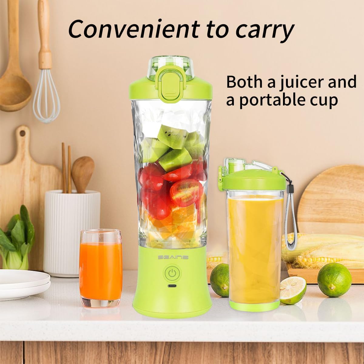 Portable Blender for Shakes and Smoothies With 20 Oz Travel Cup and Lid, Mini Personal Size With 6 Blades, USB Rechargeable for Gym, Kitchen and Outdoors (Yellow)