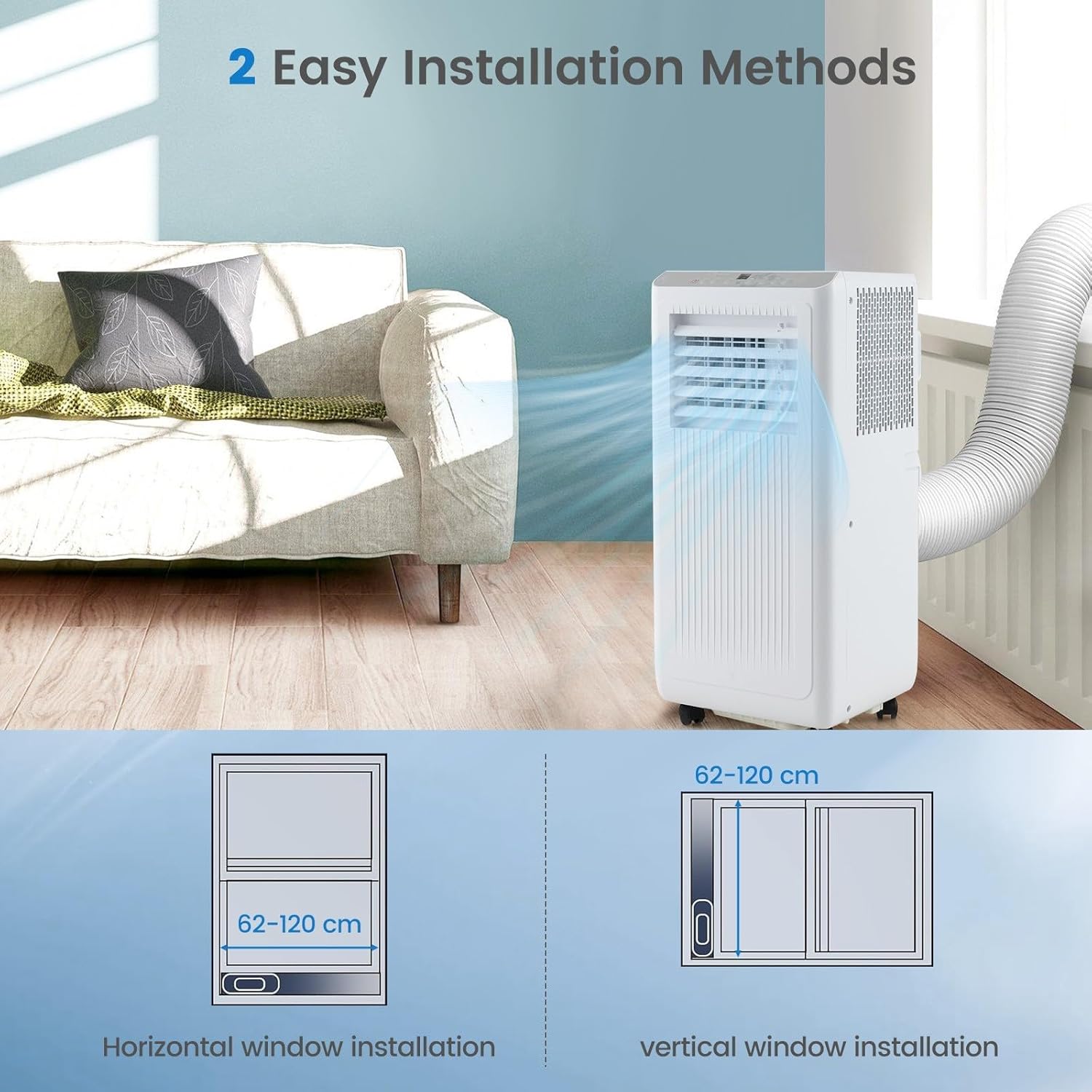 SIMOE Portable Air Conditioner, 8000 BTU Air Conditioner with Remote Control, Installation Kit, Digital Display, 24H Timer, Sleep Mode, AC Unit for Bedrooms Up to 250 Sq.Ft, White (8000 BTU)
