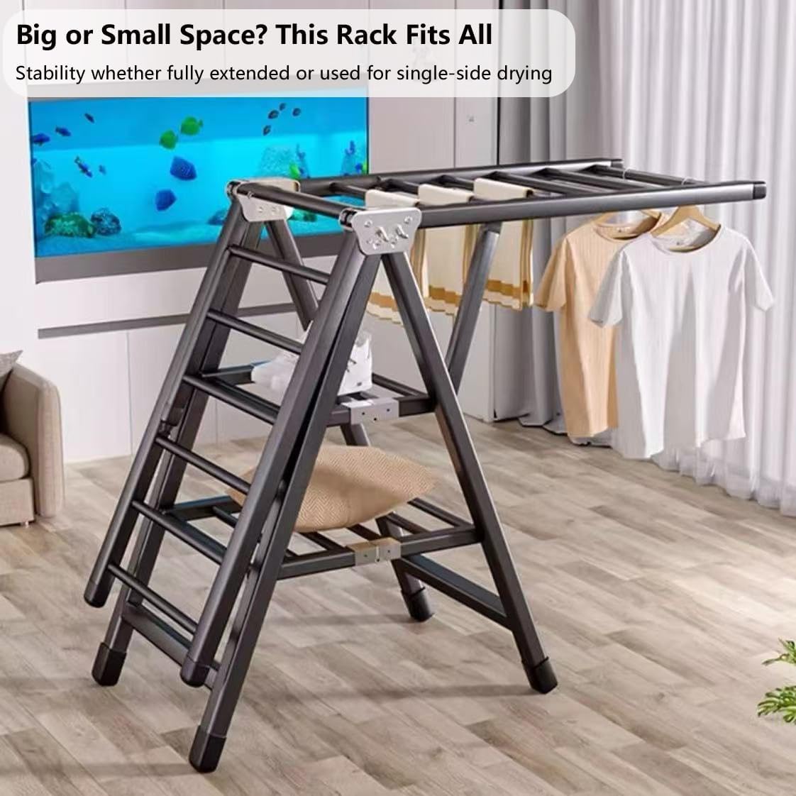 Clothes Drying Rack Foldable – Large Clothes Airer Drying Rack, Heavy Duty Metal Laundry Dryer Stand with Wheels, Extra-Thick Free-Standing Design Indoor & Outdoor Use, 71inchx17.7inch