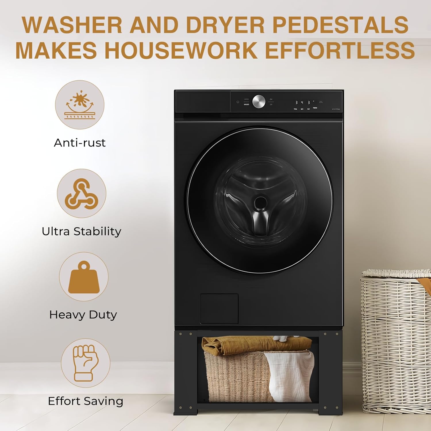 Laundry Pedestal for Washer and Dryer - Fit 27 and 28 Inch Washer and Dryer Stand Heavy Duty Steel 700lbs Capacity Universal Washing Machine Raiser 15.7'' Height Black