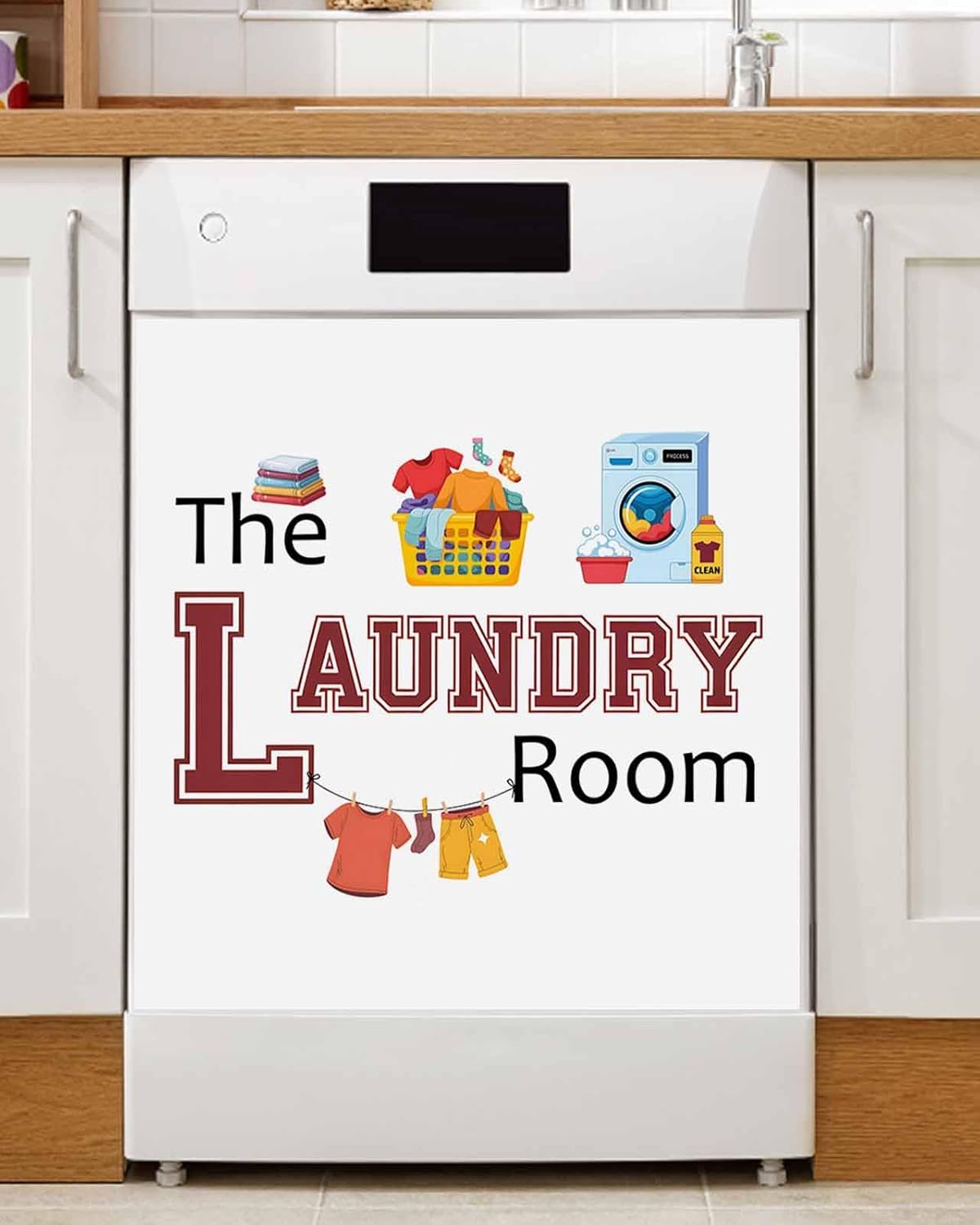 Dishwasher Magnet Cover, Laundry Room Dishwasher Lid Magnetic Kitchen Sticker, Cartoon Washday Washing Machine Clothes Resuable Refrigerator Magnet Covers Decal Fridge Kitchen Appliance 23''x26''