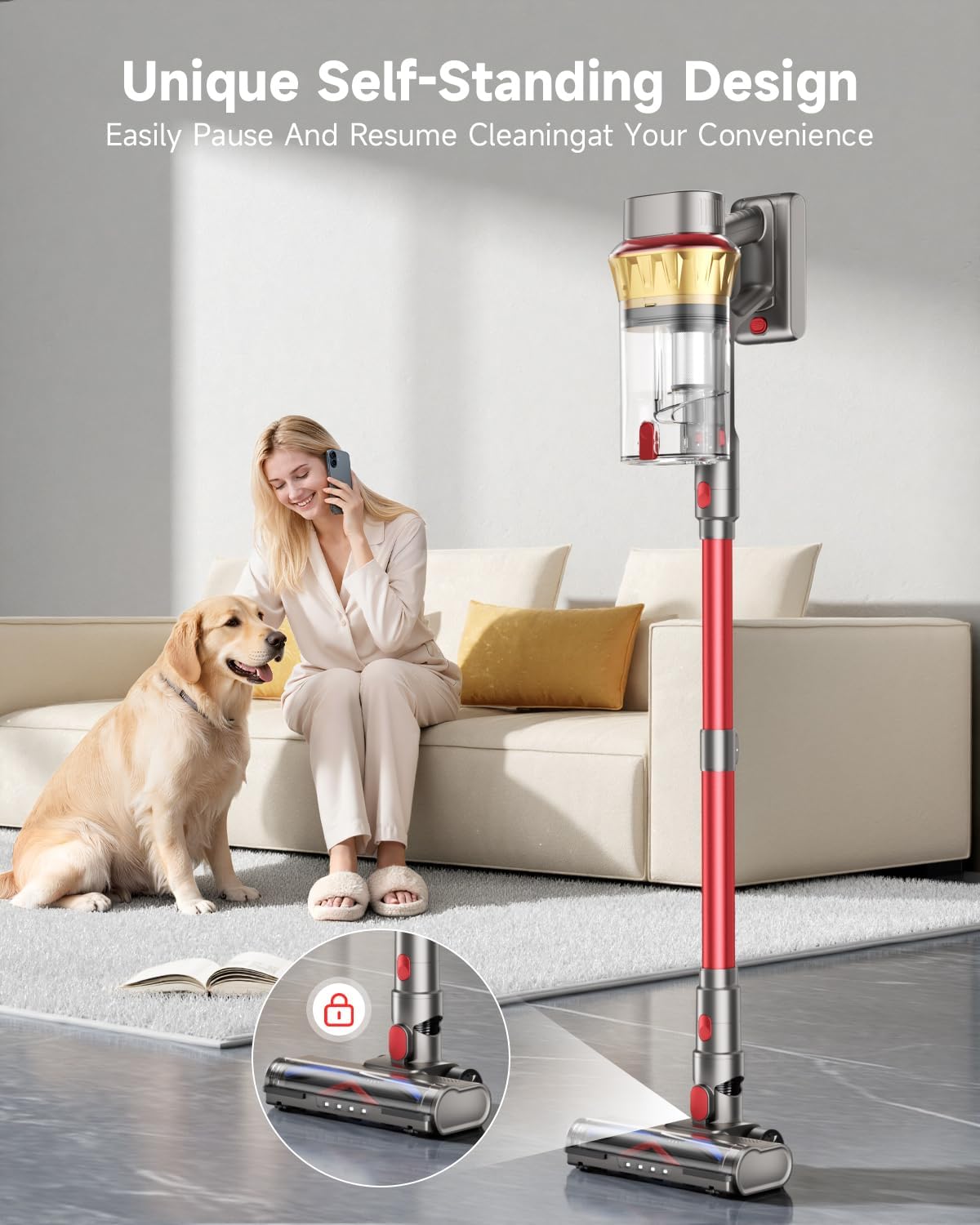 Vacuum Cleaners for Home, 650W 55KPA Cordless Vacuum Cleaner, 75 Mins 2L Double Dustcup Stick Vacuum Cordless Rechargeable, Anti-Tangle & Wall Mount Charging, for Hard Floors Carpet Pet Hair