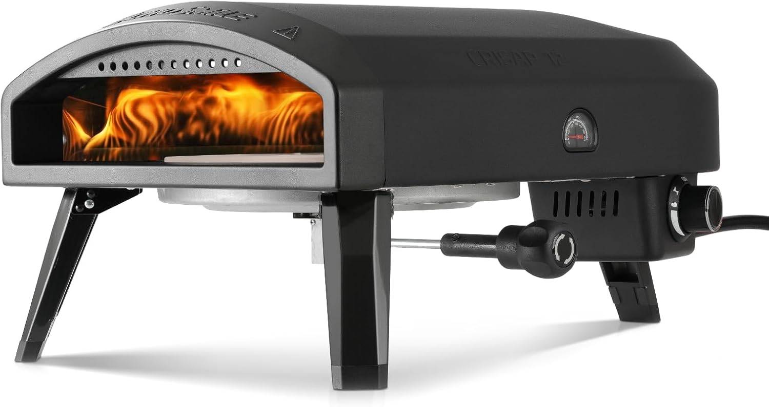 EchoSmile 12'' Gas Outdoor Pizza Oven, Propane Pizza Cooker Reaches 950°F, 60 Seconds Fast Cooking, Includes Gas Hose, Flame Control Knob, Extended Heat Handle, Black