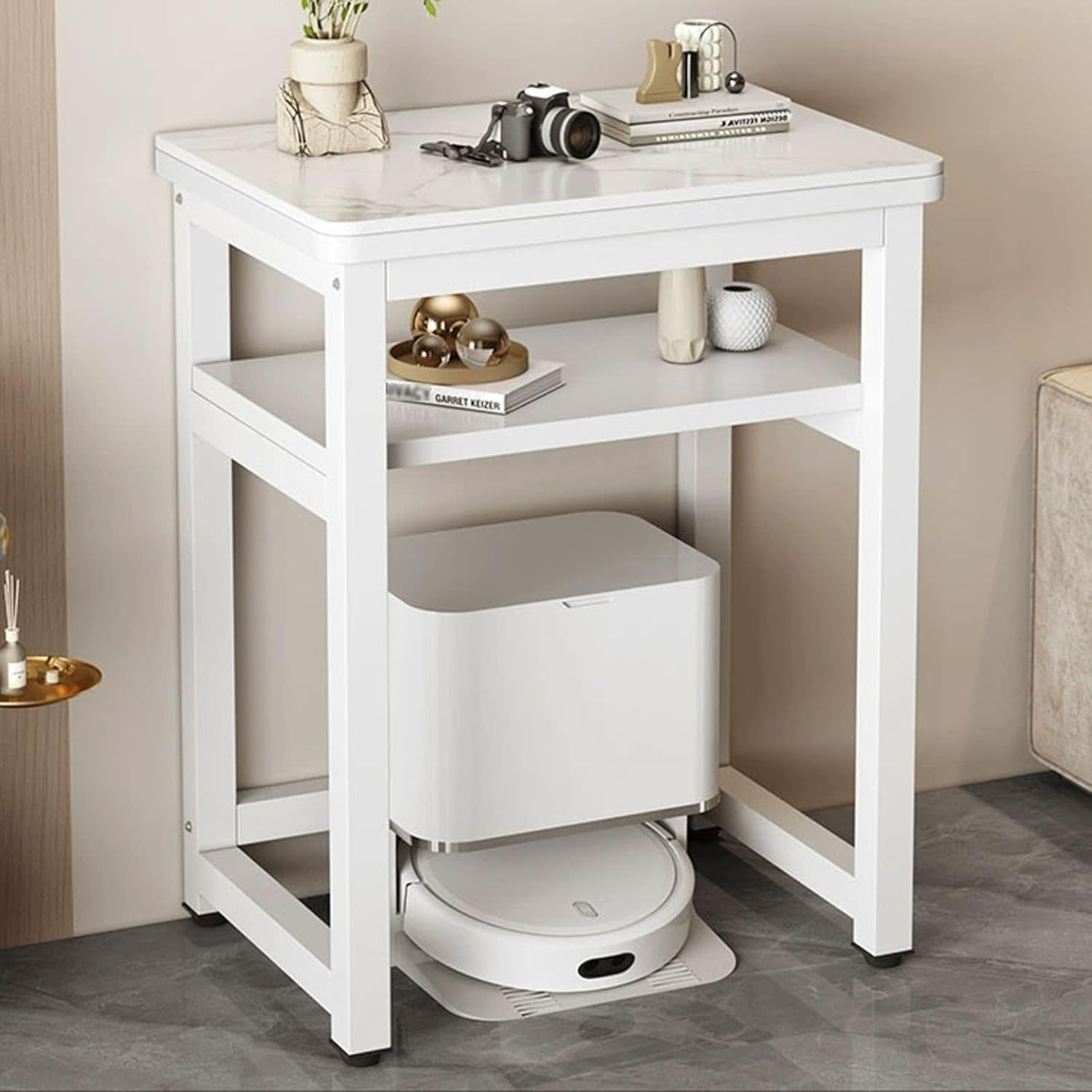 JKGHK Sweeping Robot Stand Rack, Robot Vacuum Storage Stand Cabinet, Floor-Standing Fish Tank Rack, Single/Double Storage Cleaner Sweeper Shelf for Home, Kitchen(White A,120cm/47.2in)