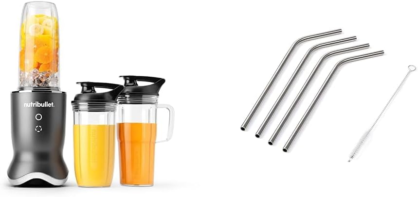 nutribullet Ultra Personal Blender NB50500, 32 oz, Gray & 4-pack Metal Straws