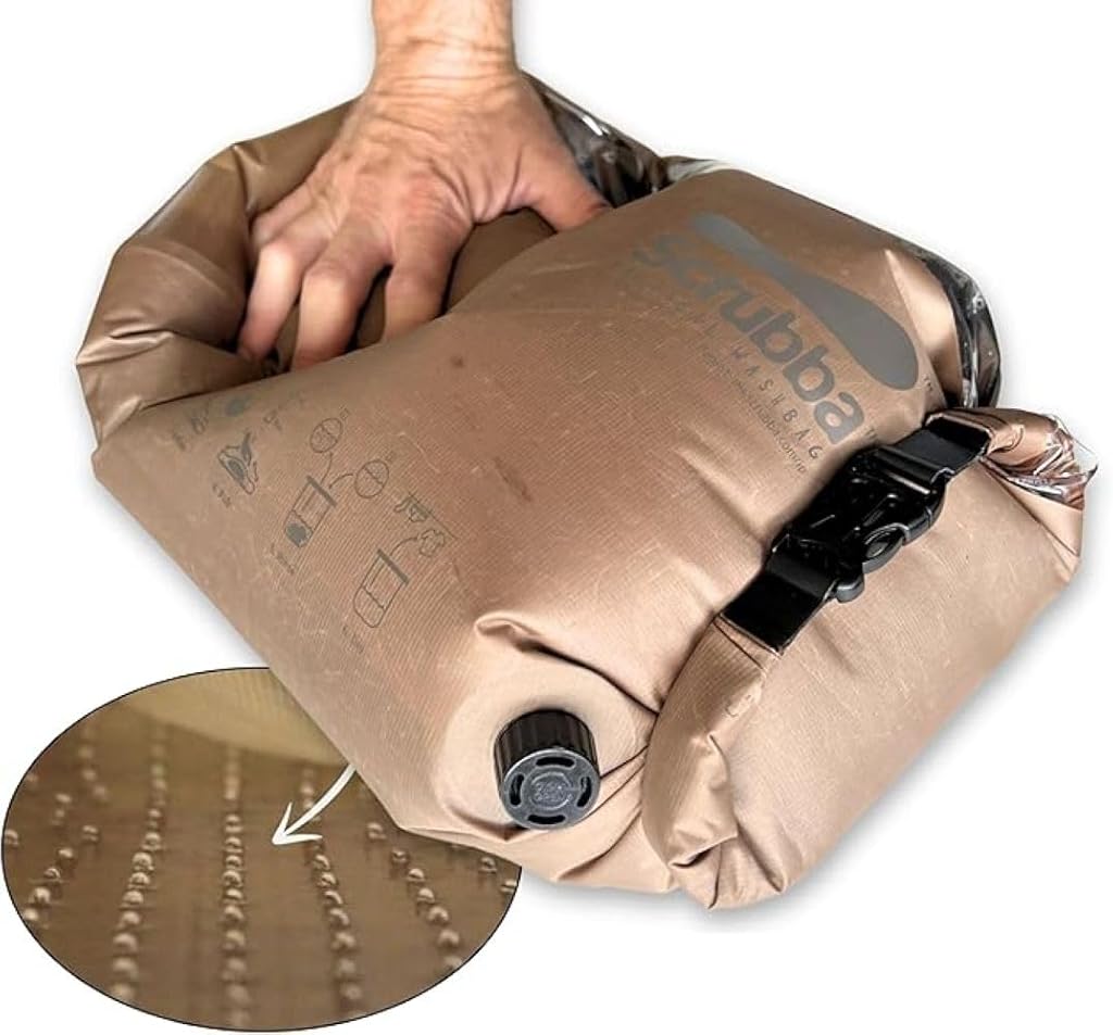 Scrubba Tactical Wash Bag Portable Washing Machine - Lightweight Manual Washing Machine for Travel, Camping, Laundry, Clothes - Camping Accessories, Gift - use with Laundry Detergent/Sheets - 5.6 oz.