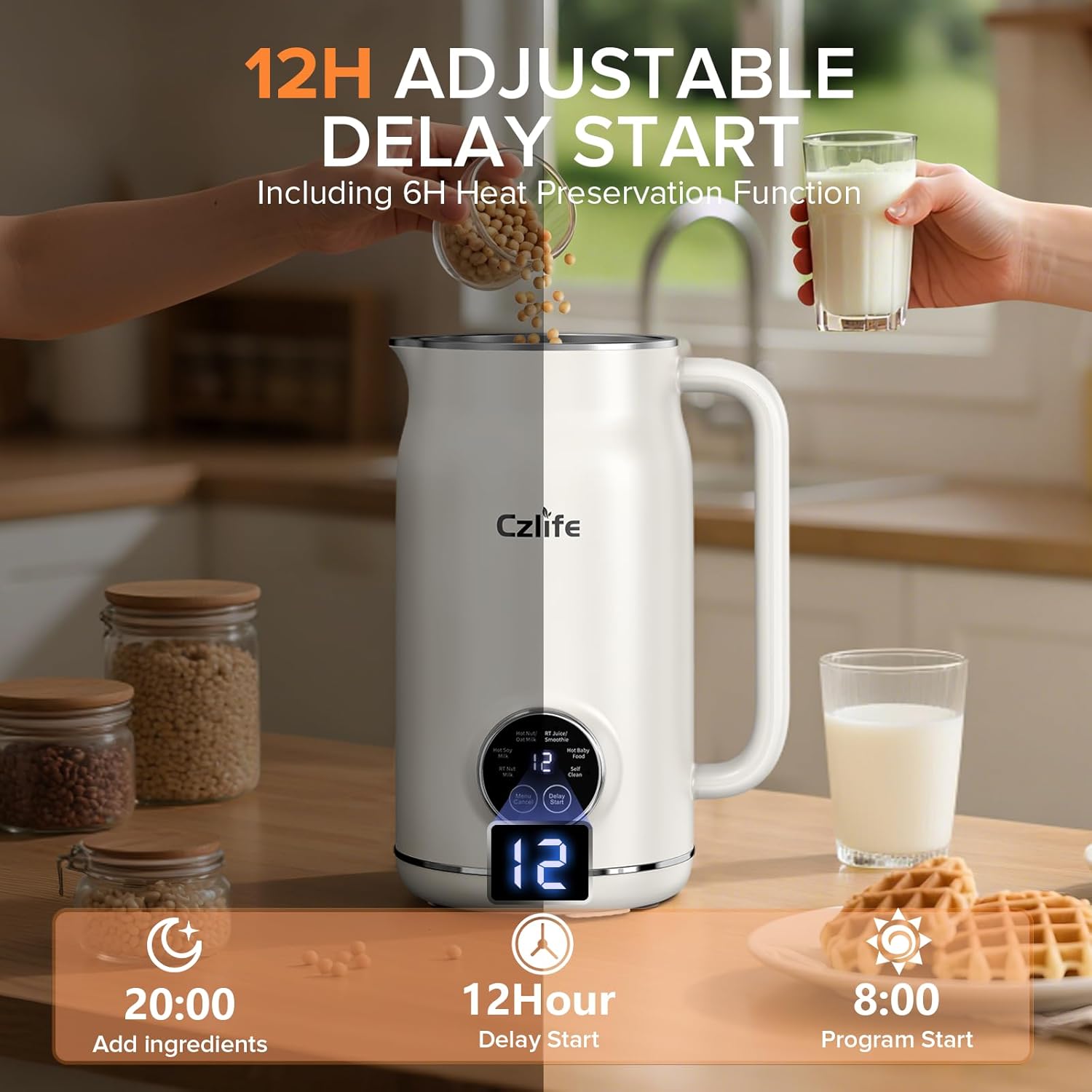 10 in 1 Nut Milk Maker Blender, 20oz (600ml) Homemade Nut Milk Maker Machine, Almond, Soy, Oat, Juice, Milkshake, Smoothies, Baby Food, Plant Based Milks with Delay Start, Keep Warm, Selfclean