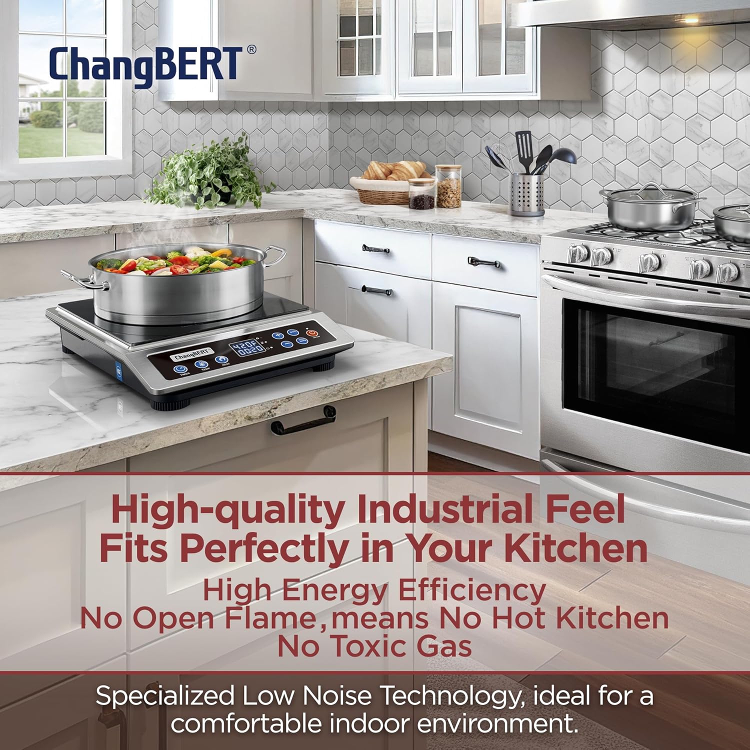 ChangBERT Portable Induction Cooktop Enhanced Version, One-Click Max Power 1800W Large Heating Coil Burner, Precise Temperature Control, NSF Certified, Low Noise Hot Plate for Home & Commercial