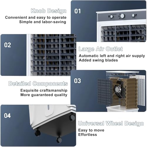Evaporative Cooler Air Conditioner 3 Speeds, Swamp Cooler for Cooling, Portable Air Cooler Fan for Room, Outdoor, Commercial, Office, 7000m³/H Air Volume(49x36x100cm/19x14x39inch)