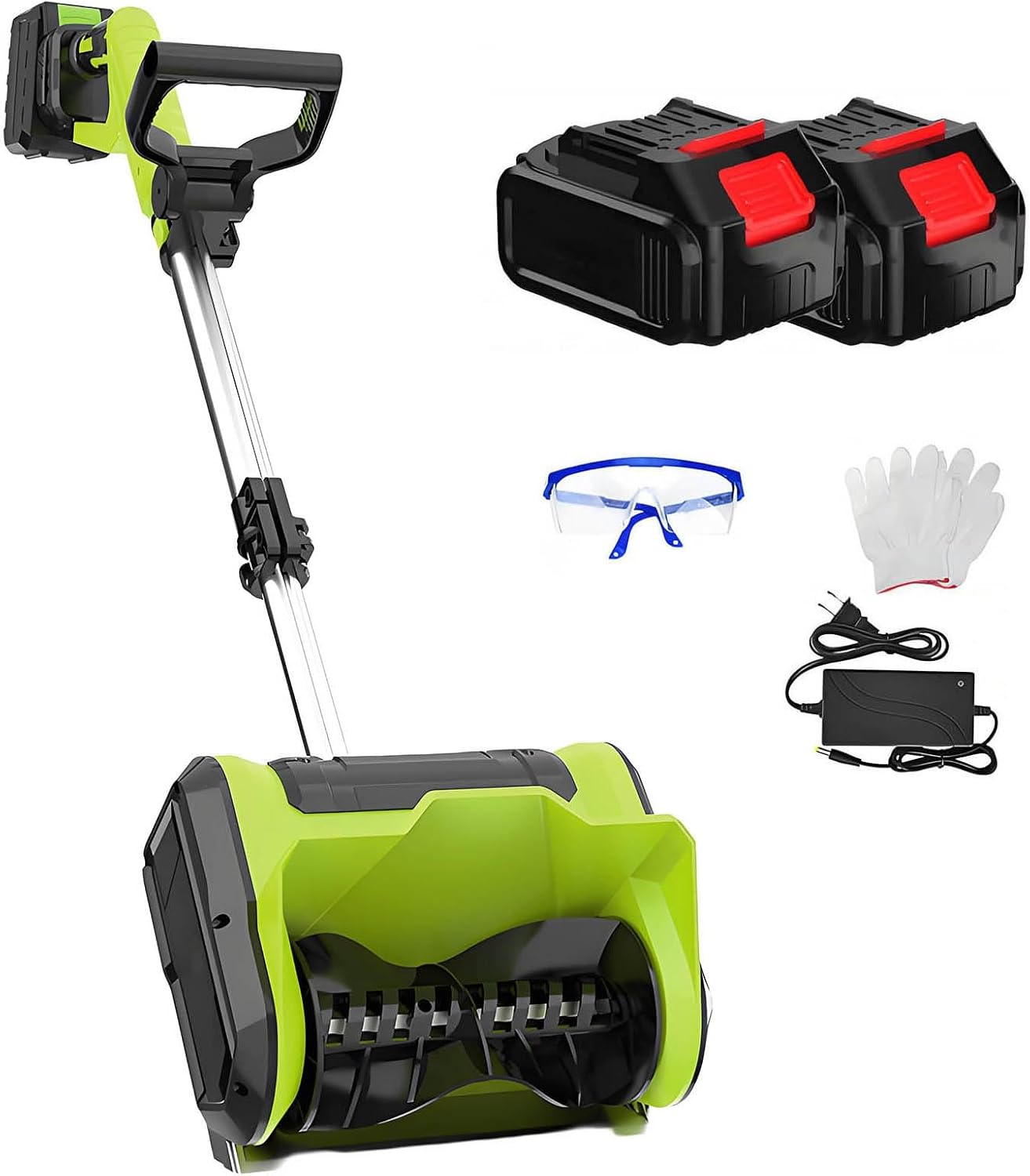 Snow Blower Cordless, Retractable Snow Shovel with Adjustable Auxiliary Handle, Double Safety Switch, Perfect for Steps, Porch, Decks or Walkways(Two Batteries)