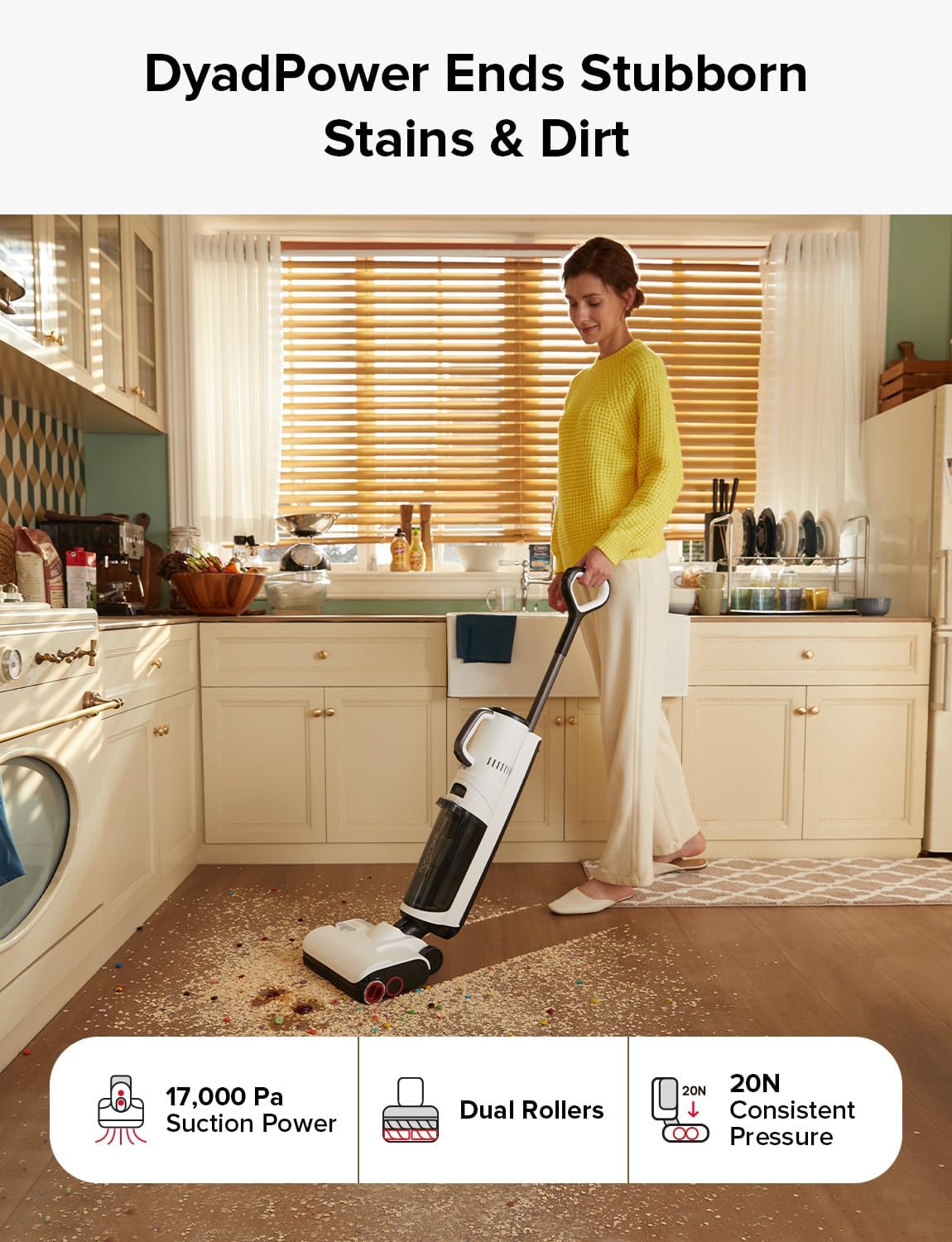 roborock Dyad Pro Combo Wet Dry Vacuum Cleaner, 5-in-1 Cordless Vacuum for Multi-Surface, 17000Pa Suction, Vanquish Wet and Dry Messes, Self-Cleaning & Drying, Perfect for Sticky Mess and Pet Hair