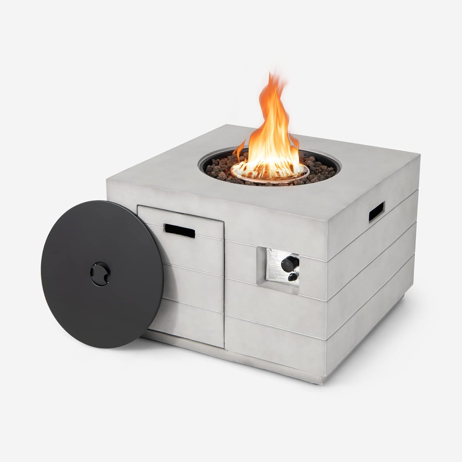 Augester Fire Pit Table, Outdoor Square Propane Fire Table, Staineless Steel Burner, Lava Rocks for Patio Garden