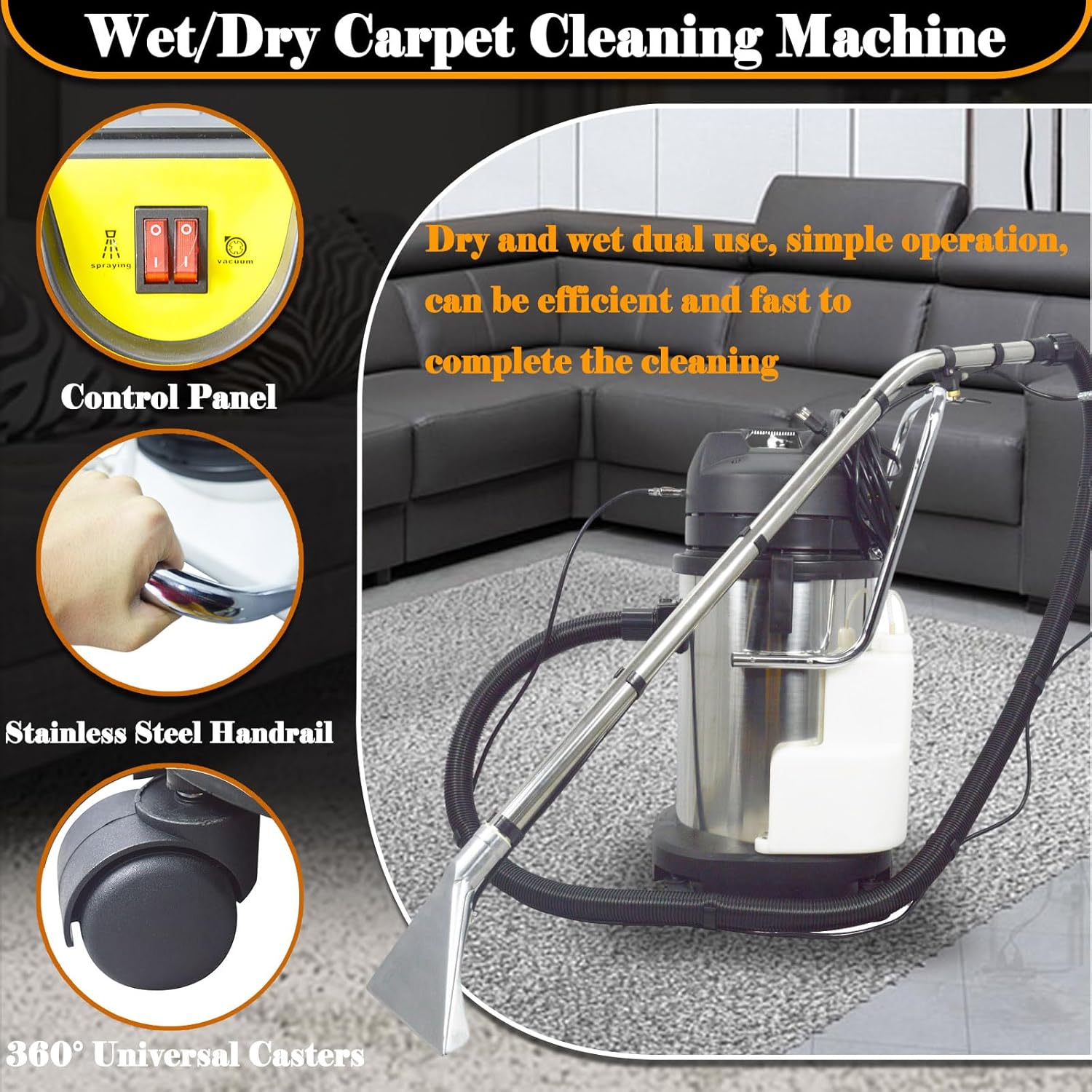 Carpet Extractor Machine 10.6Gal Upholstery Cleaning Machine 1000W Spraying Machine Wet/Dry Cleaning Machine with 6 Joints 110V