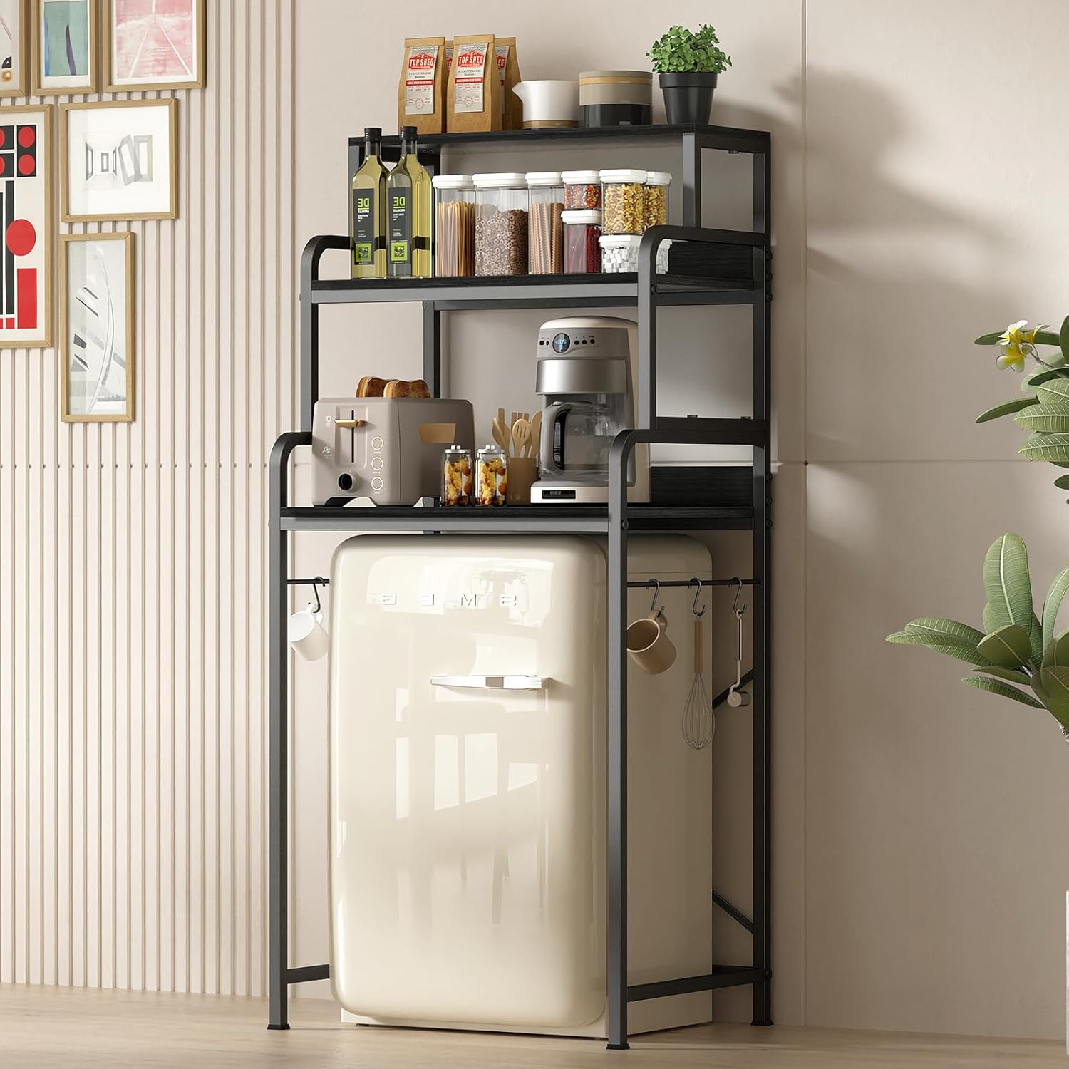 4-Tier Mini Fridge with Storage,Mini Fridge Shelf,Microwave Stand with Storage,Bakers Rack with Storage Shelf,Microwave Oven Stand with,Mini Fridge for Dorm