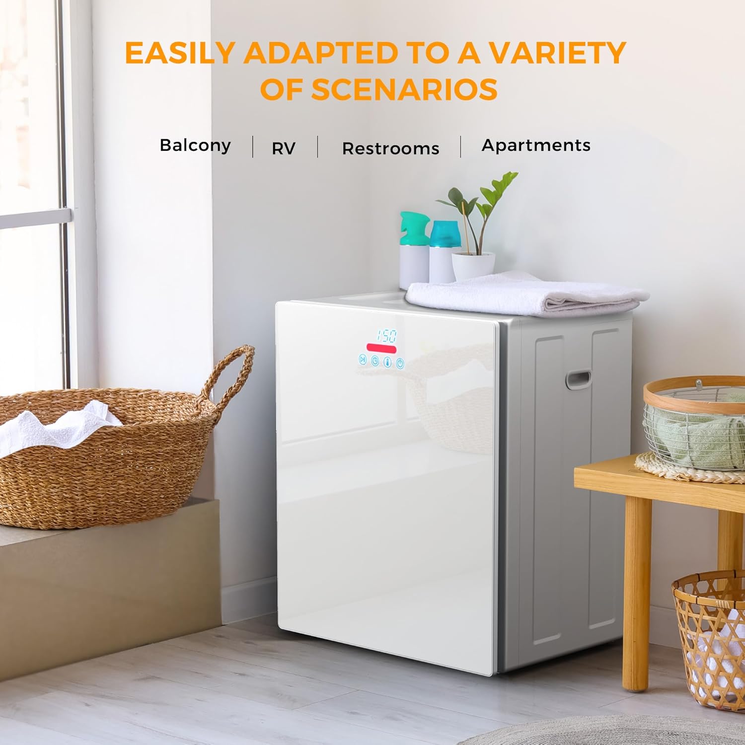 EUHOMY 1.5 Cu.ft. Portable Clothes Dryer, 850W Compact Dryer with Exhaust Hose, Mirror Finish, LCD Touch Panel, 4 Drying Modes, 5.5lbs Capacity, Portable Dryer for Apartments, Dorms, Rvs, White