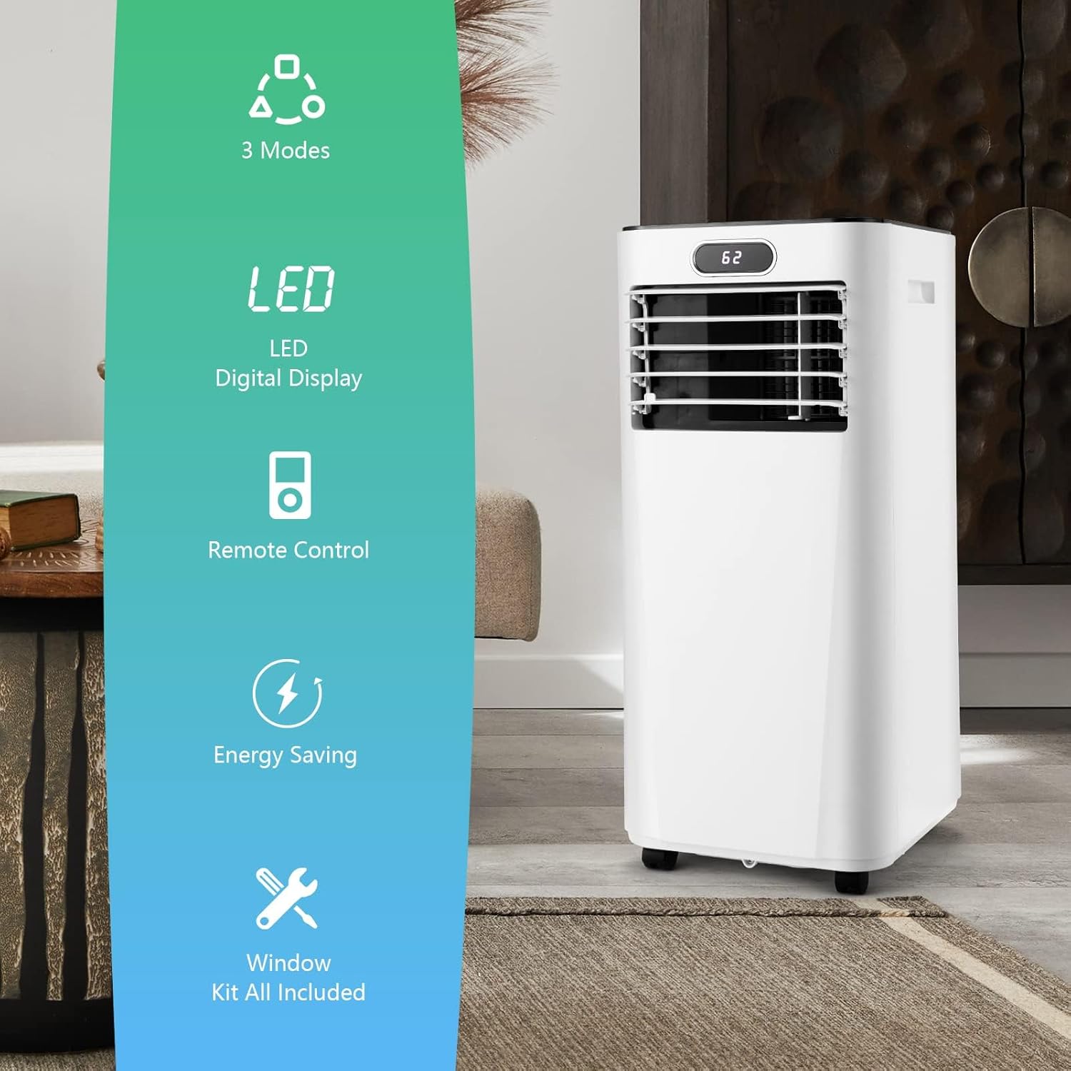 DORTALA Portable Air Conditioner 8000 BTU, 3-in-1 AC Unit with Remote Control, Dehumidifier, 24H Timer, Window Kit, Standing AC Cooling Unit for Home Office, White