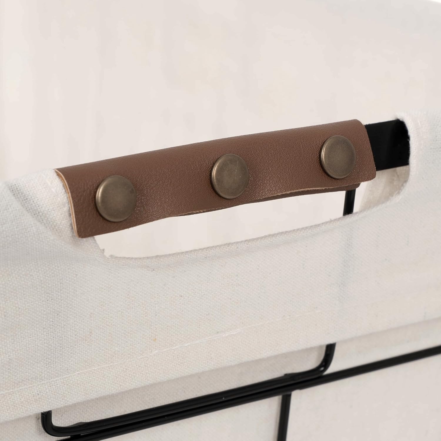 Steel Wire Laundry Hamper with Removable Cotton Blend Liner, Black, Natural, 75L Capacity, 20x15x22.4 Inch, Rectangular