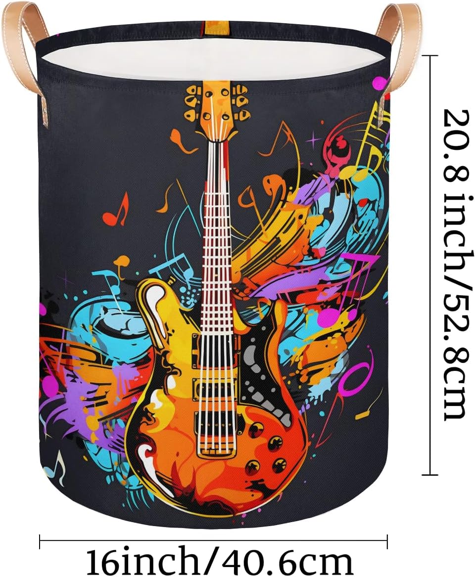 Guitar Music Note Laundry Basket Guitar Music Note Laundry Hamper Collapsible Waterproof Storage Bins Clothes Storage Basket for Dorm Family Toys Storage