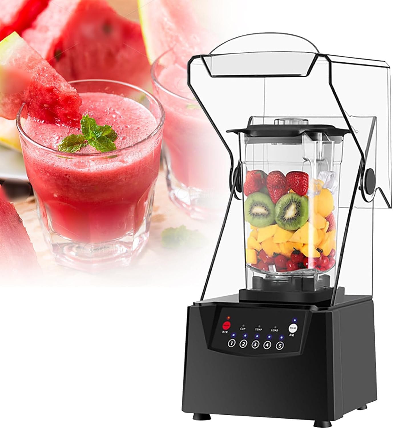 Blender Smoothie Blender, Blender Smoothie Maker, 2200W 2L Smoothie Blender Ice Cream Maker Soundproof Smoothie Maker with Crushed Ice/Smoothie Function for Family and Party