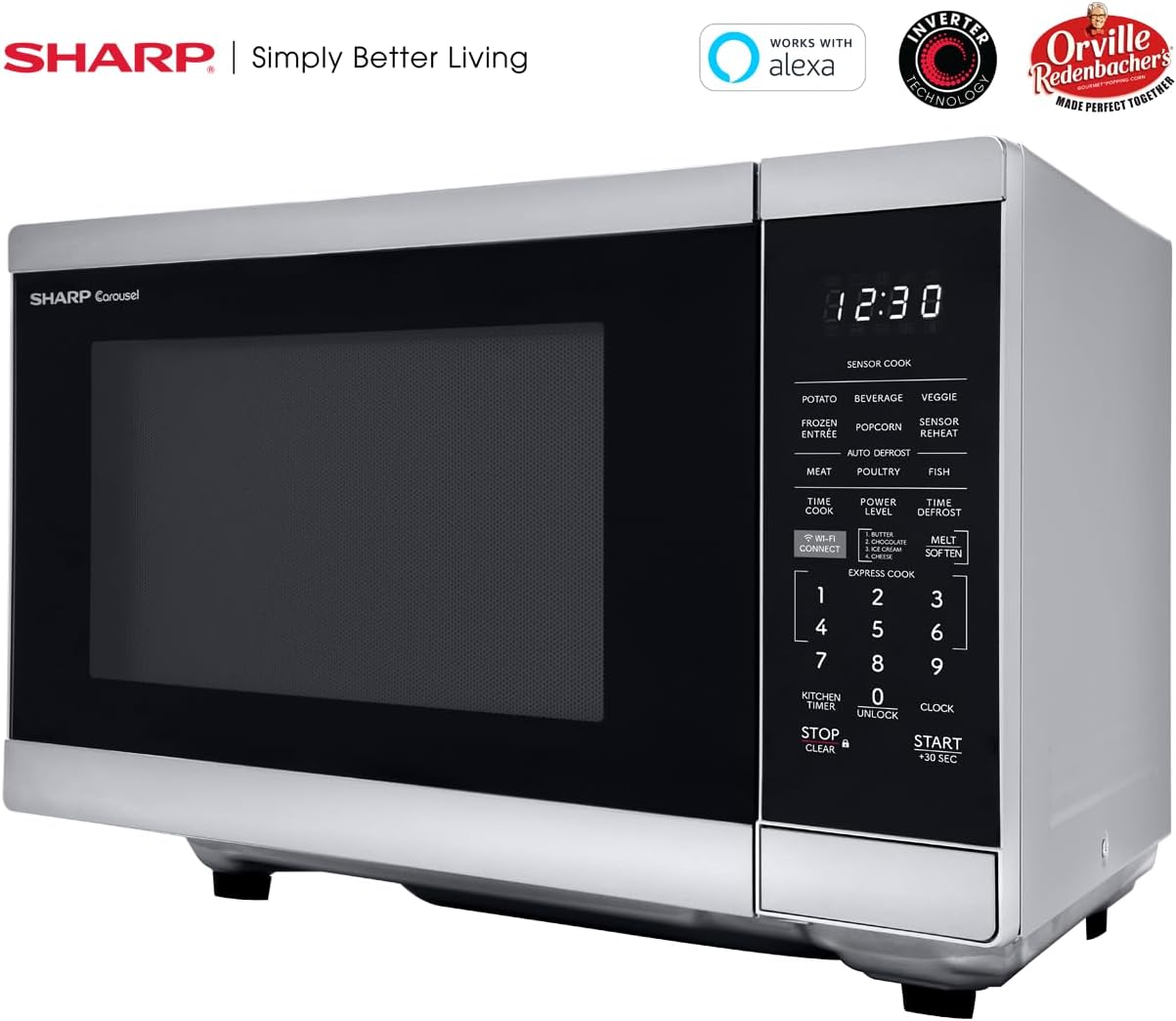 SHARP Countertop Microwave Oven Compatible with Alexa Orville Redenbacher's Certified with Removable 12.4