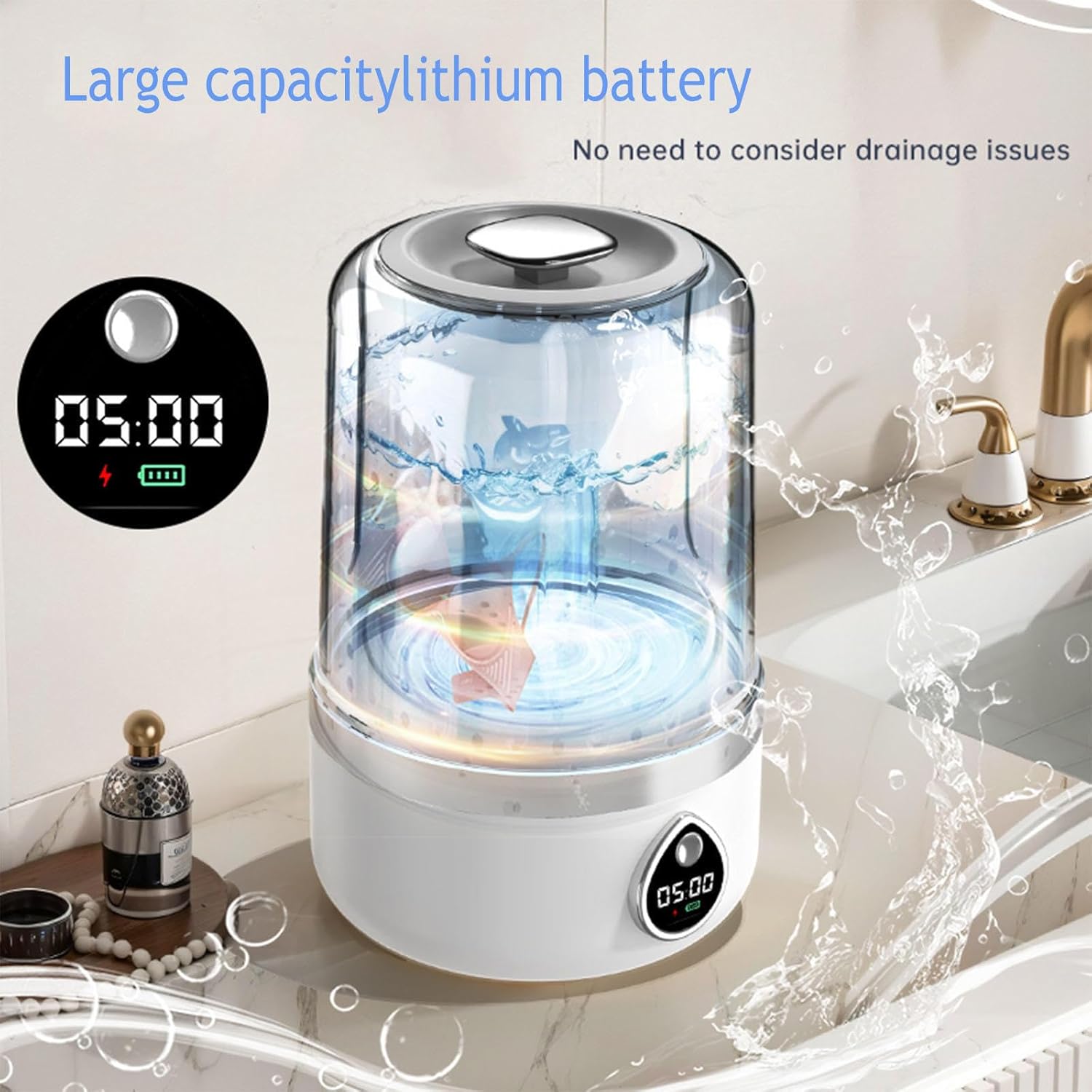 Portable Laundry Cup two-way turbine scrubbing Mini Portable Washing Machine USB Charging with 2 Modes for Bra, Underwear, Socks