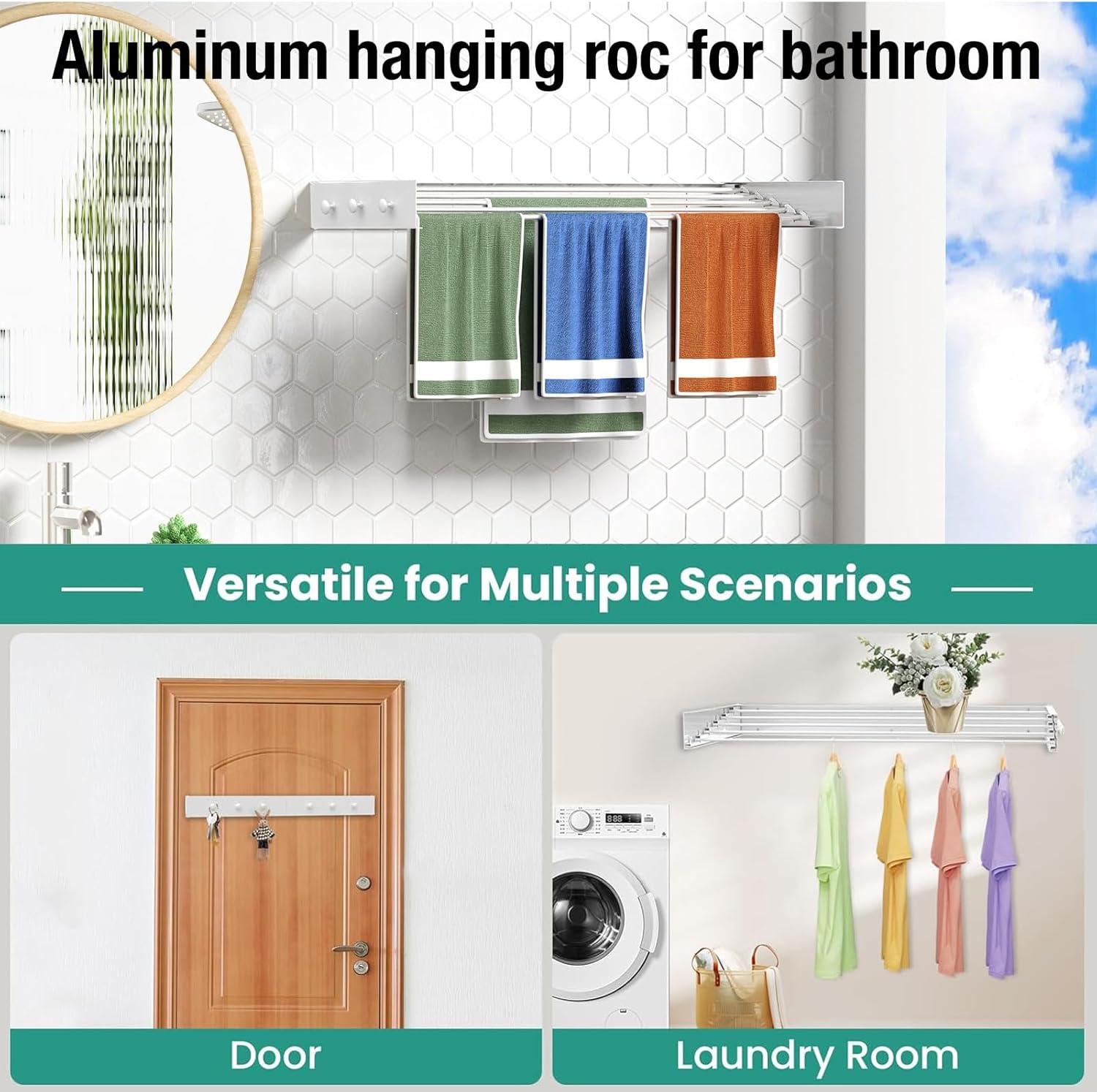 Upgrade 6 Knob Wall Mounted Clothes Drying Rack, Foldable Collapsible, Indoor, Clothing & Towel Drying Rack with Wall Template, 5 Rods, 31.5