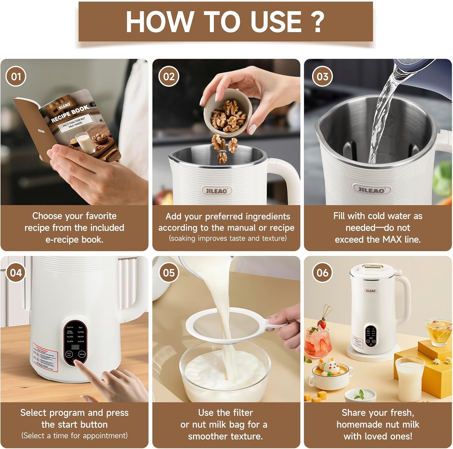 10 in 1 Almond Milk Maker & Nut Milk Maker Machine, 35oz Automatic Soy, Oat, Coconut Milk, Juice & Porridge Maker with 8 Blades, Delay Start, Keep Warm, Boil Water, Self-Cleaning, Cream