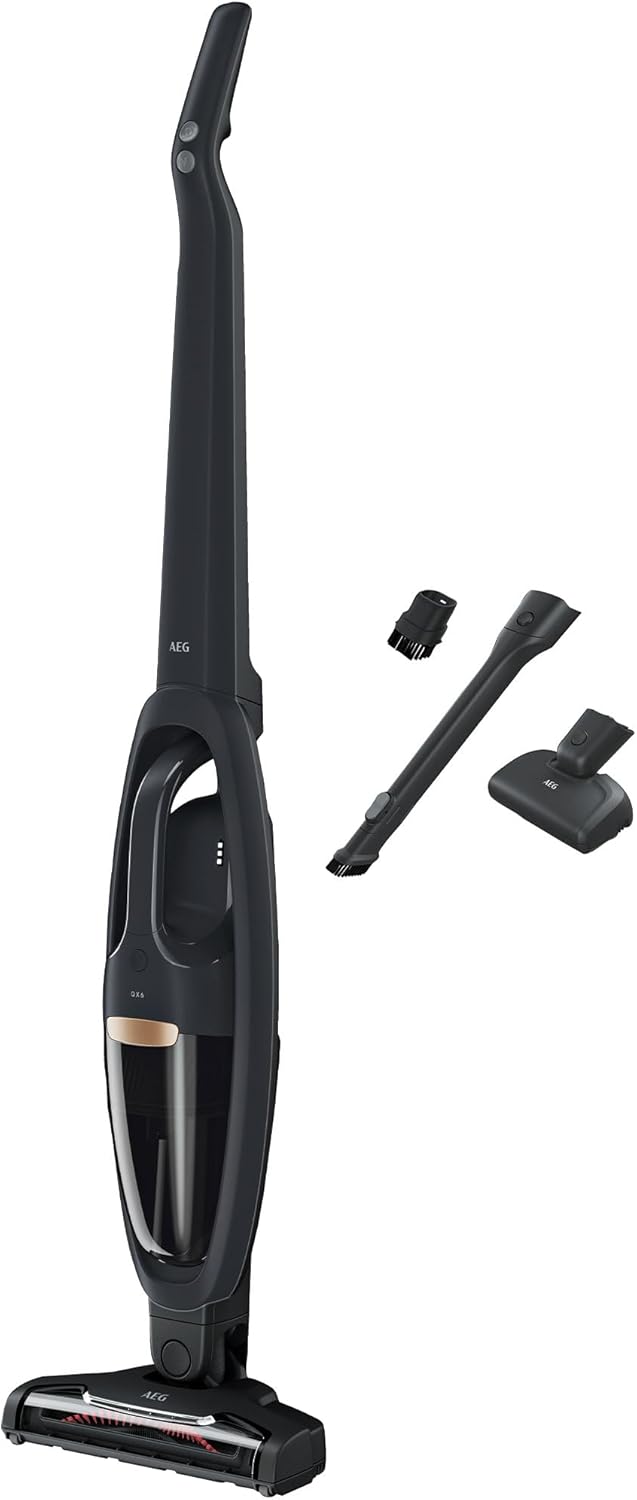 AEG QX6 Cordless Stick Vacuum Cleaner, QX6-1-45AN, Powerful Motor, Perfect for Pet Hair, All Floor Types, Integrated Dust Cleaner, Including Accessories, Handheld Vacuum Cleaner Without Bag, Grey
