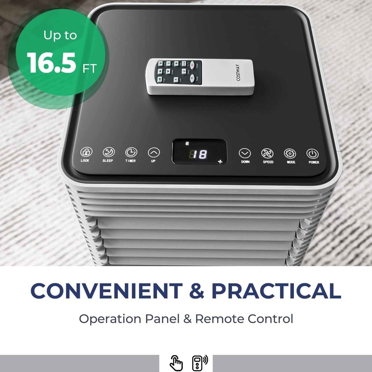 COSTWAY Portable Air Conditioner, 8000 BTU AC Unit Spaces up to 230sq.ft, with Remote Control, 24H Timer & Window Venting Kit, Sleep Mode, Suitable for Bedroom, Living Room, Office (Black, 8000BTU)