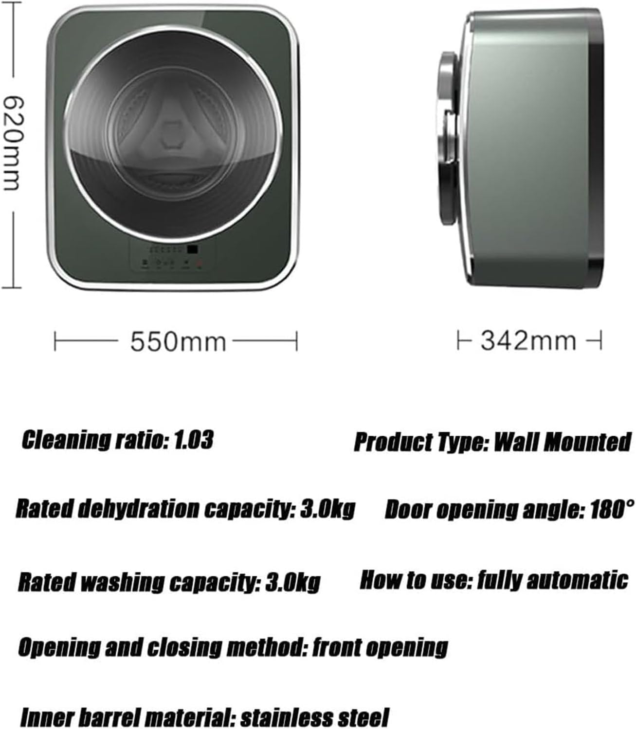 Portable Clothes Washing Machines Wall Mounted Mini Washing Machine Portable Fully Automatic Front Drum Washing Machine Washing Capacity 3kg for Dormitory Travel Washing Machine