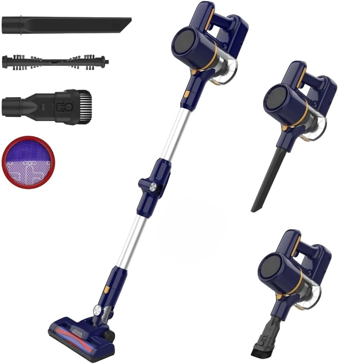 20KPa Powerful Cordless Stick Vacuum Cleaner 6-in-1 Lightweight Handheld Vacuum 180° Foldable Tube for Car Home Cleaning Compatible with POWEART(N7P Blue)