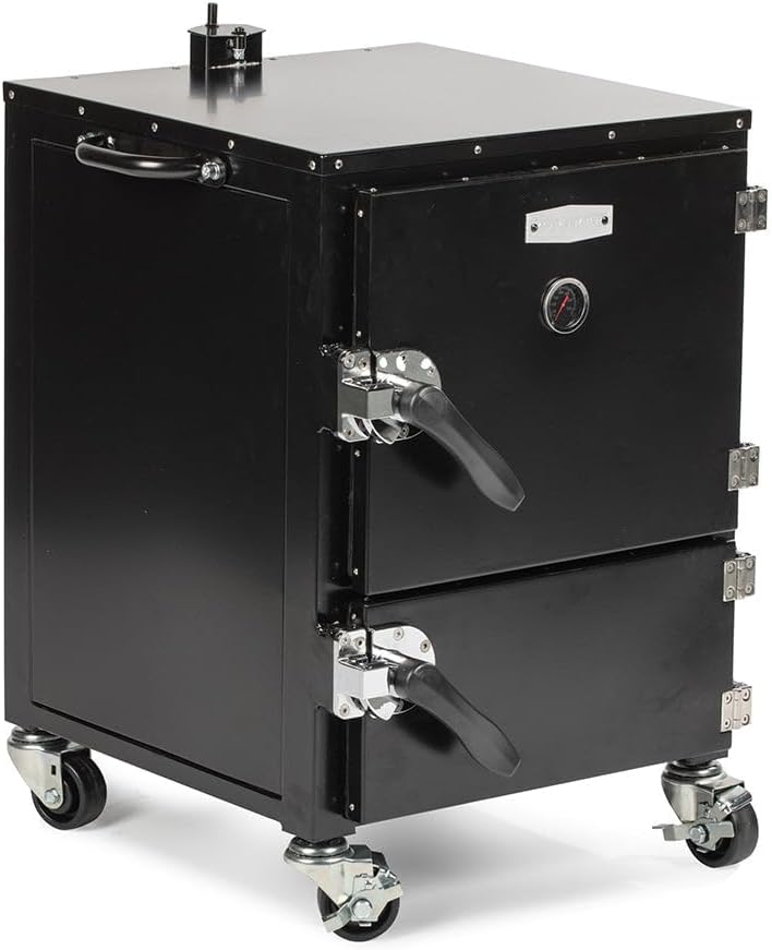 Ash & Ember Reverse Flow Smoker Grill, Vertical Meat Smoker, Durable Steel Box for Outdoor Cooking, Insulated Chambers, Four Cooking Grates, Heat Deflector & Grease Pan Included