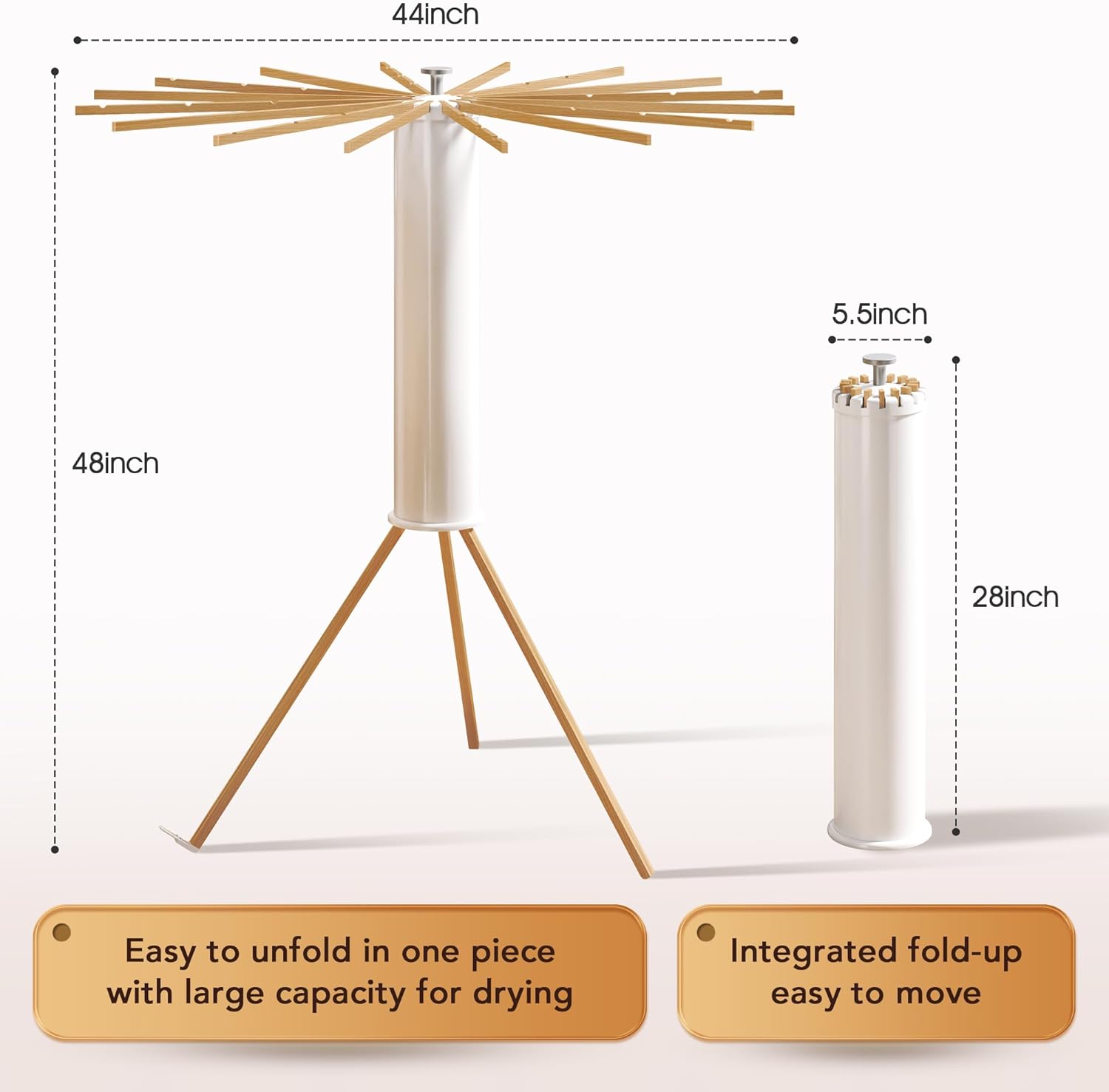 Foldable Tripod Clothes Drying Rack,Beechwood & Portable Laundry Stand, Space-Saving Collapsible Hanger with 16 Arms for Indoor & Outdoor Drying – Easy Setup, Stable Base, Fast Air-Drying Design