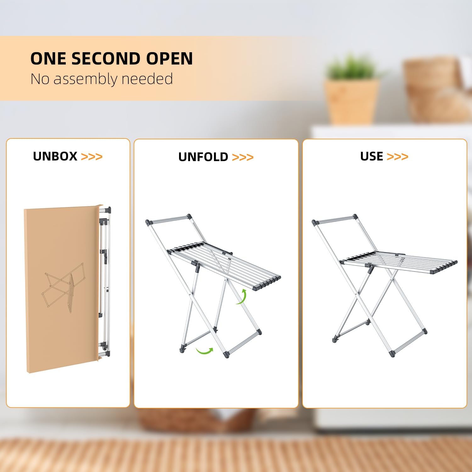 Clothes Drying Rack, Foldable Laundry Rack for Indoor Outdoor, 10pcs Sock Clips, Collapsible Space-Saving Drying Rack for Clothes Towels Dolls, White (Gray)