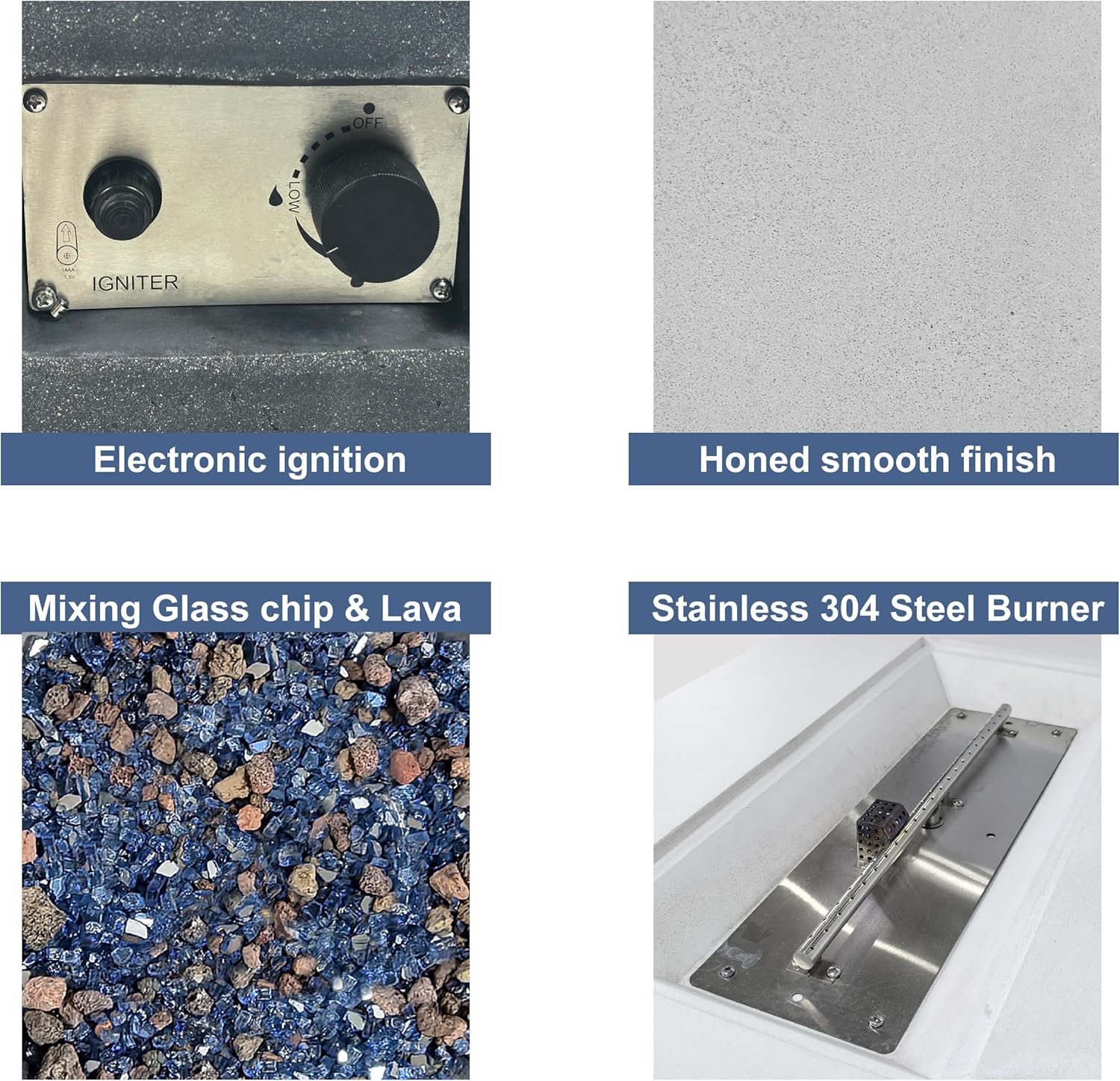 52 Inch Outdoor Concrete Propane Gas Rectangle Fire Pit Table in Dark Gray Color