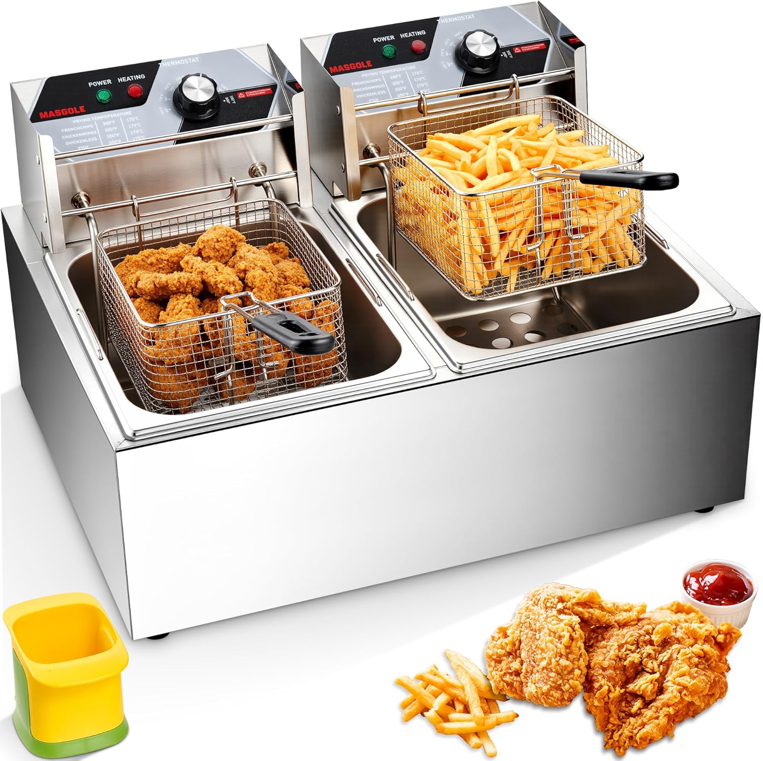 Commercial Deep Fryer with Basket, 21.2QT 3400W Large Electric Stainless Steel Countertop Fryer, for Home and Restaurant Use, 20L