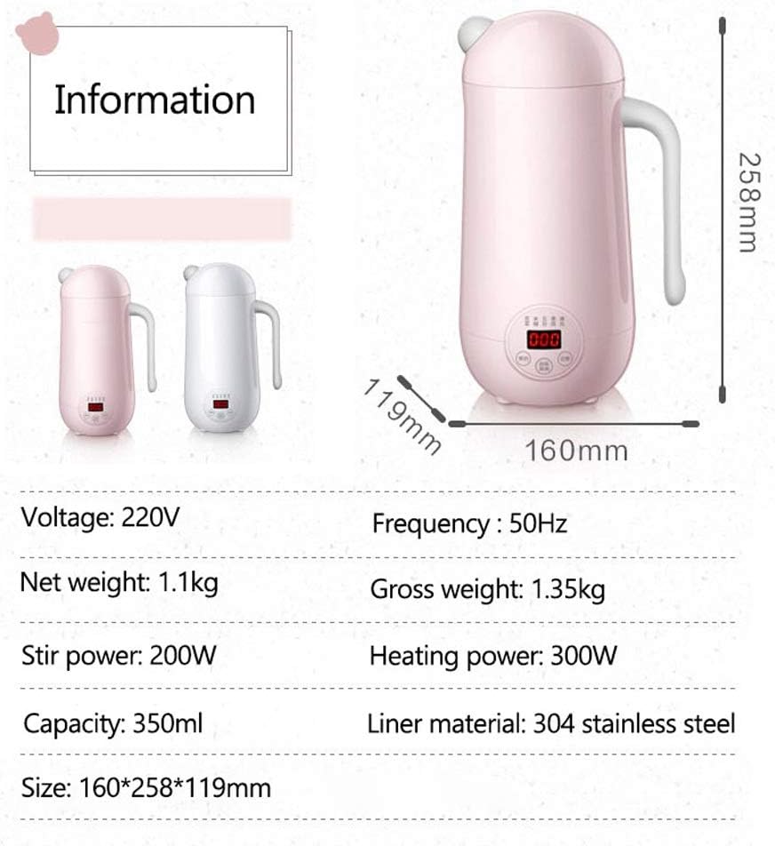 Mini Soymilk Machine Portable Soy Milk Rice Paste Maker Electric Juicer Blender Food Grinding Heating Processor 350ml(Onecolor)