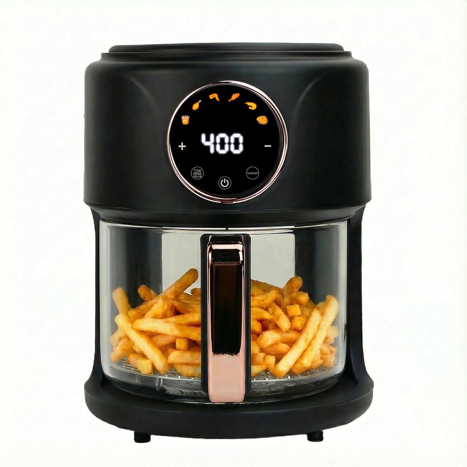 4.7QT Glass Air Fryer, 360° Viewable Glass Air Fryer Non Toxic, 6-IN-1 Preset Cook Modes, Digital Display, Adjustable Temp 100F - 400F, Nonstick, Dishwasher Safe, Black