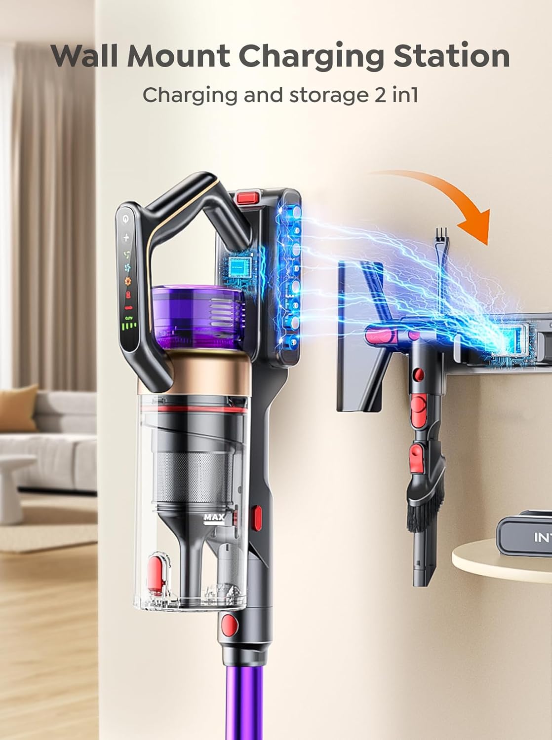 Cordless Vacuum Cleaner, 600W 50KPA 65 Mins Vacuum Cleaners for Home, Anti-Tangle Stick Vacuum with Touch Screen, Wall Mount Charging, Upgraded Vacuum Cordless for Pet Hair/Carpet/Floors