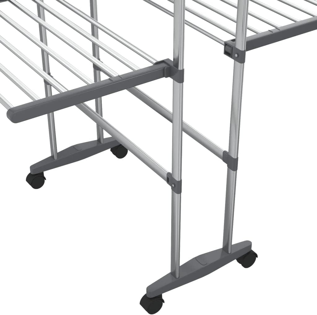 vidaXL Foldable 3-Tier Laundry Drying Rack with Wheels in Silver - Compact Aluminium Clothes Drying Stand, Ideal for Limited Space, Easy Assembly Required
