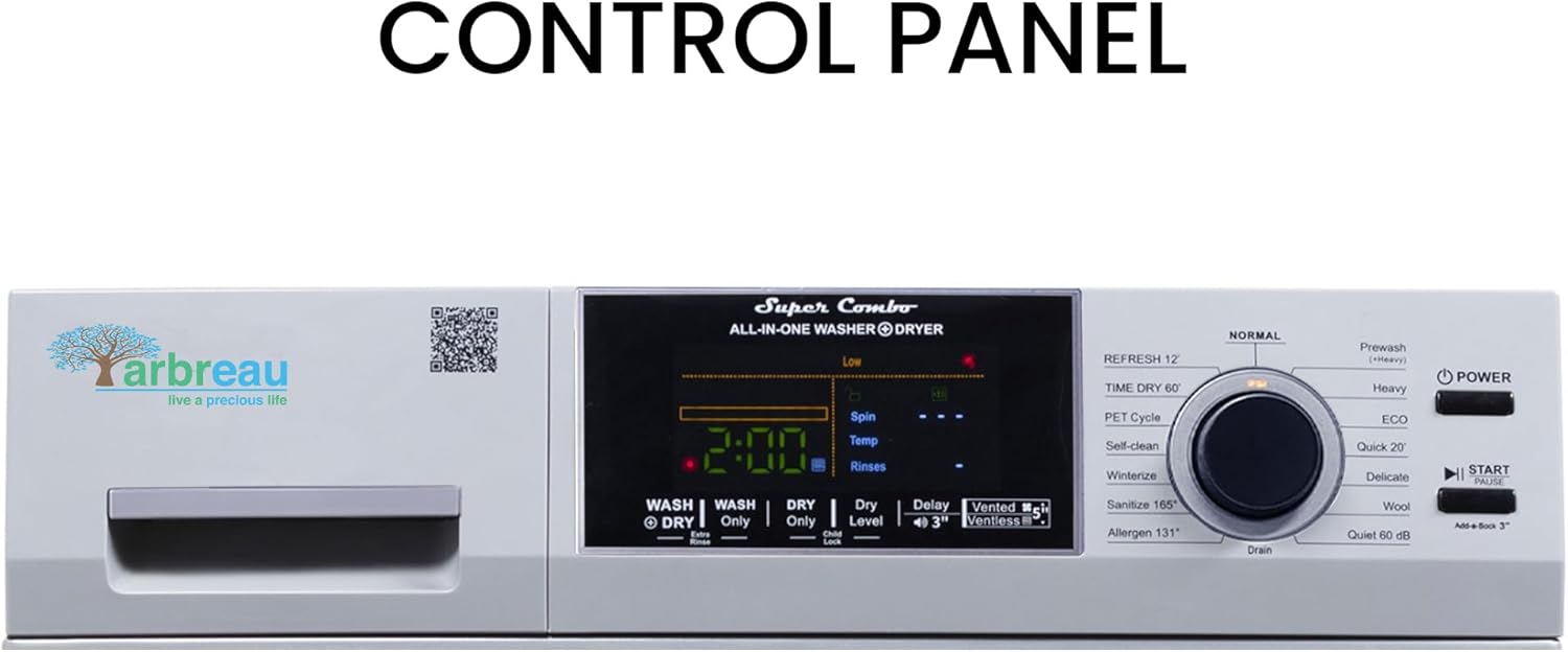 1.6 cu.ft. CONVERTIBLE Compact Combo Washer Dryer with Pet Cycle (Silver)