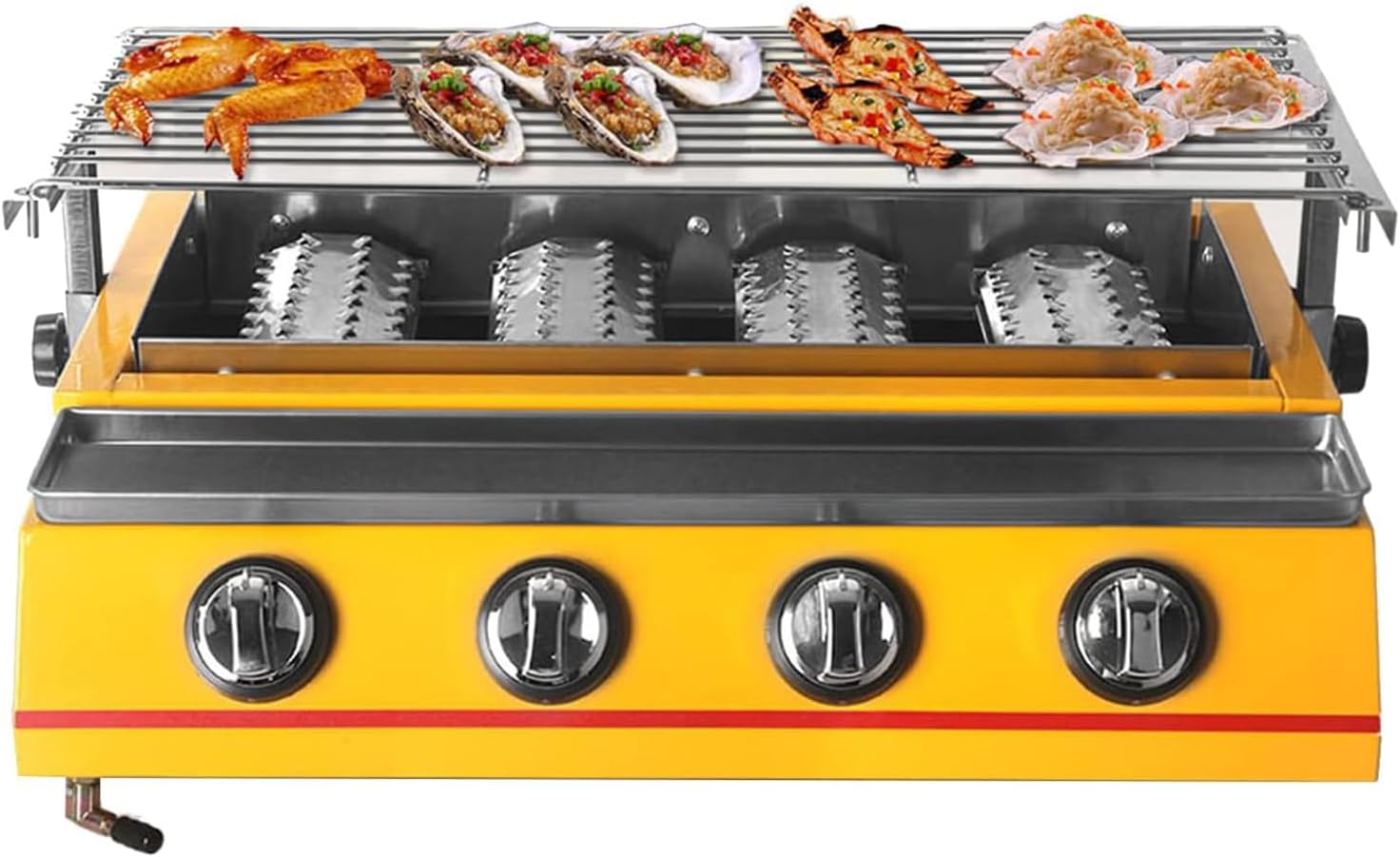 Smokeless Gas Grill, 4 Burners Portable Liquefied Gas Oven, Adjust Height LPG Gas BBQ Grill Cooking Stove for Outdoor Camping Courtyard Party