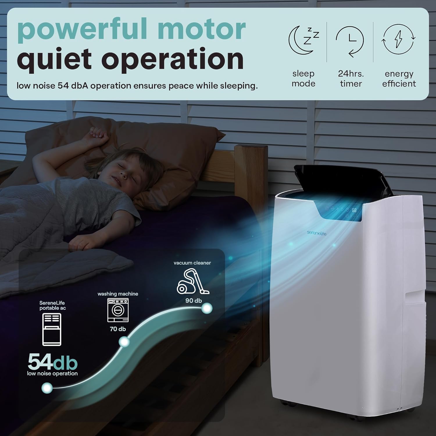 SereneLife Portable Air Conditioner 14000 BTU, 3-in-1 Compact Standing Air Conditioner for Room Up to 500 Sq. Ft., Touch Control Panel, High Efficiency CEER 7.22 and Auto Mode for Easy Operation