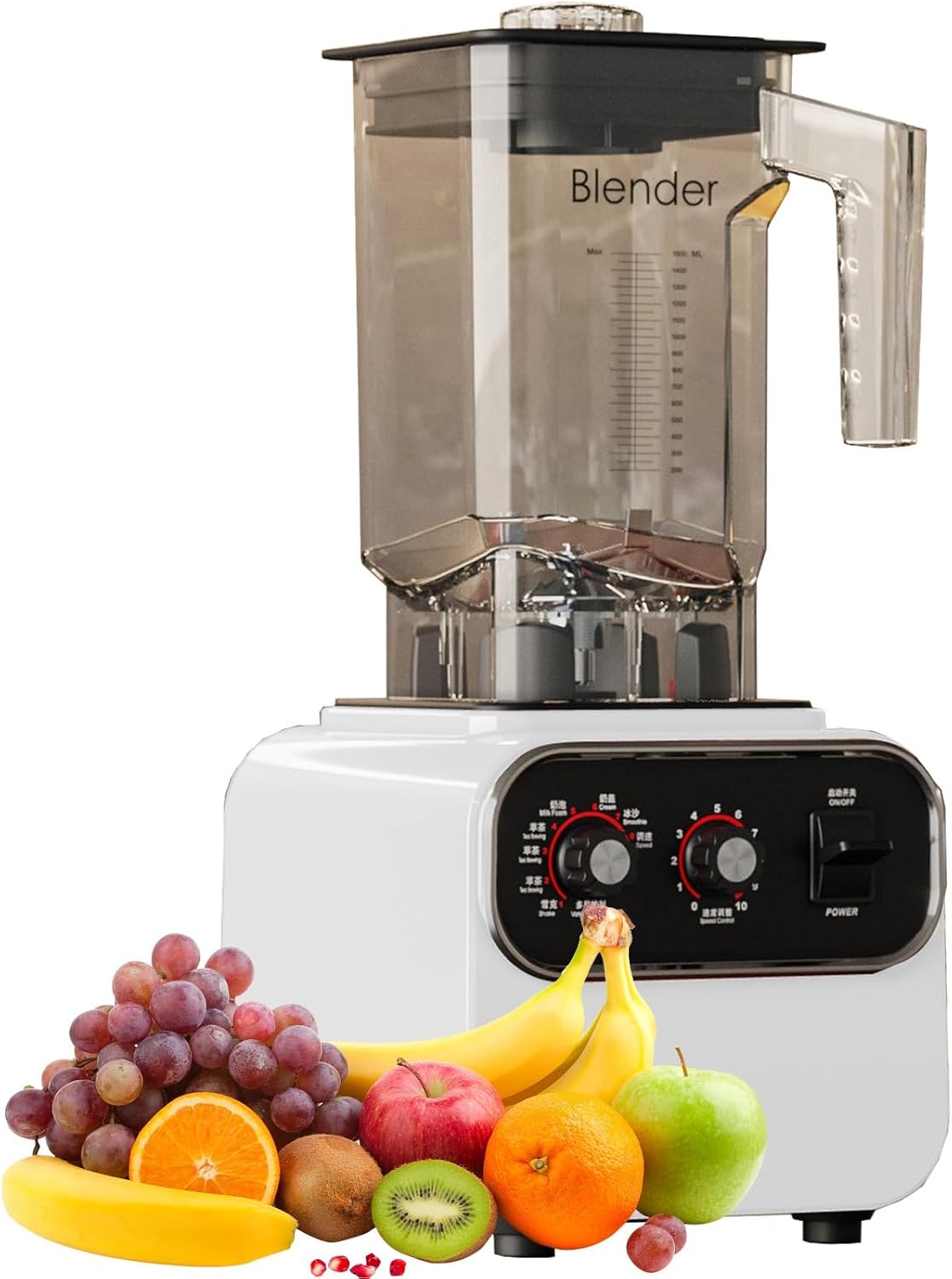 1600W Blender Ice Smoothies Fruit Food Processor Powerful Heavy Juicer 10 Speed Mixer Professional Commercial Grade Blenders (Color : White, Size : 220V)