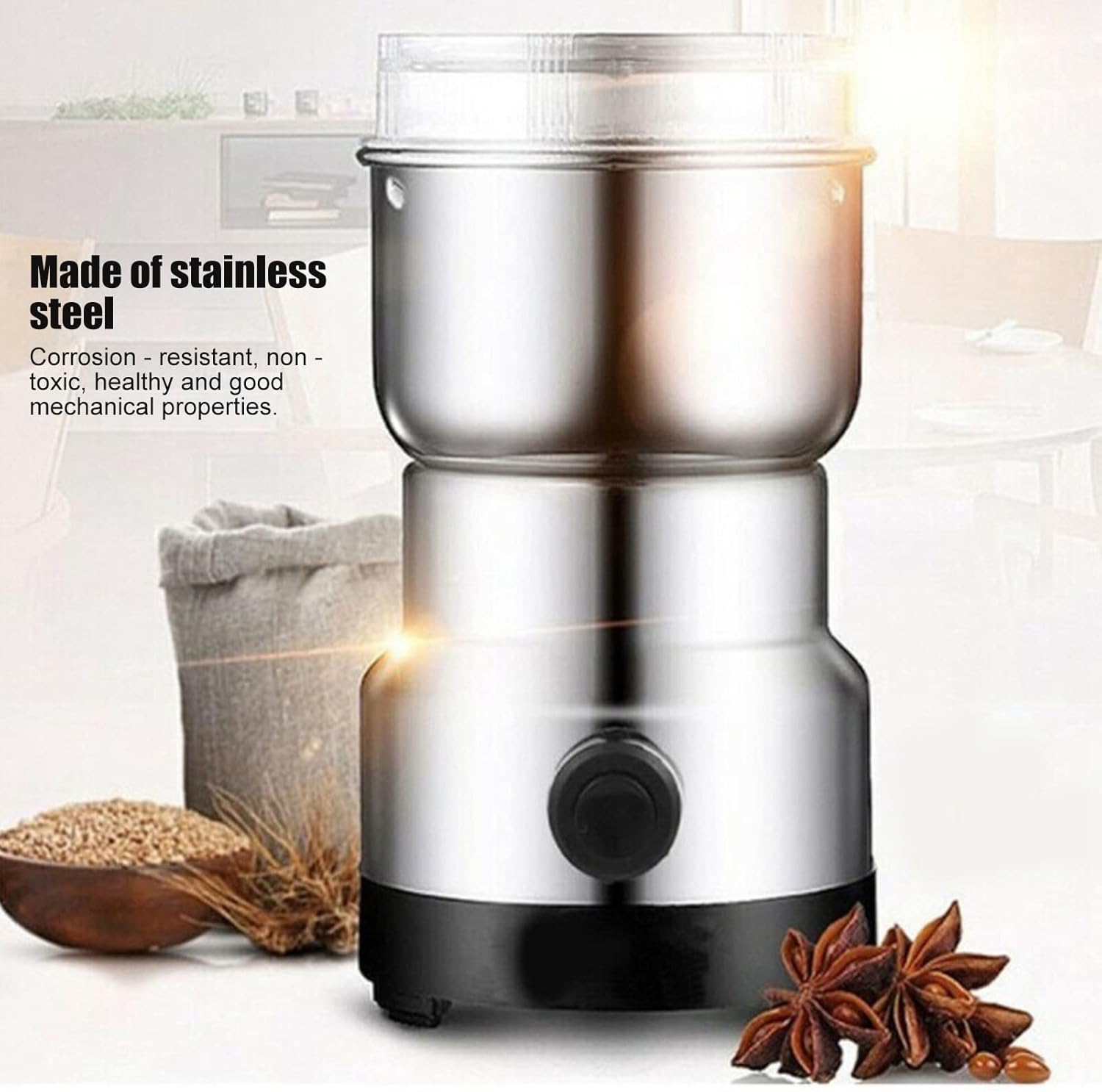 Coffee Grinder Electric, Stainless Steel Grain Mill Blender Electric Coffee Bean Grinder Crusher Household Automatic Grain Grinder Kitchen Milling Grinding Tool for Herbs/Spices/Nuts(#1)