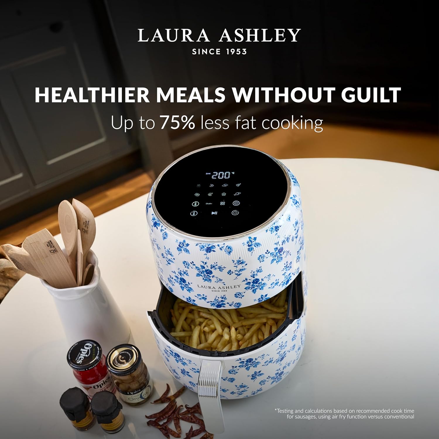 Laura Ashley Digital 9-in-1 Large Air Fryer 4.75 Quarts | Beautiful Air Fryer with China Rose Floral Print | Compact Airfryer with Rapid Air Technology for Healthy & Energy-Efficient Cooking