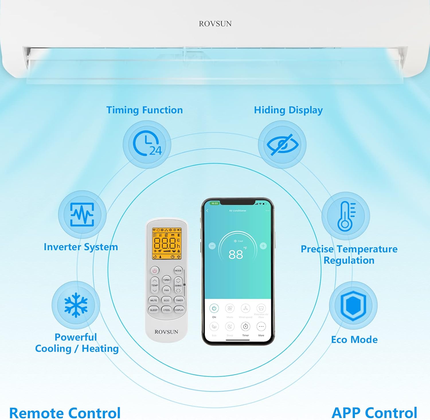 Bonnlo 24,000 BTU Mini Split AC/Heating System with Inverter, 21 SEER 230V Energy Saving Ductless Split-System Air Conditioner for Room with Pre-Charged Condenser, Heat Pump & Remote Control
