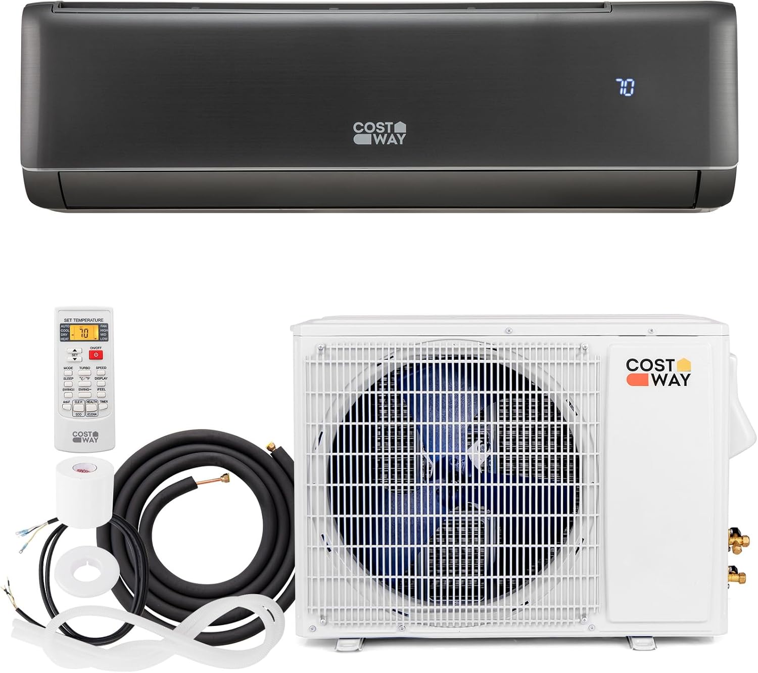 COSTWAY 18000 BTU Mini Split Air Conditioner & Heater, 21 SEER2 208-230V Inverter AC Unit Cools Rooms up to 1250 Sq. Ft, Energy Efficient Star AC w/Heat Pump